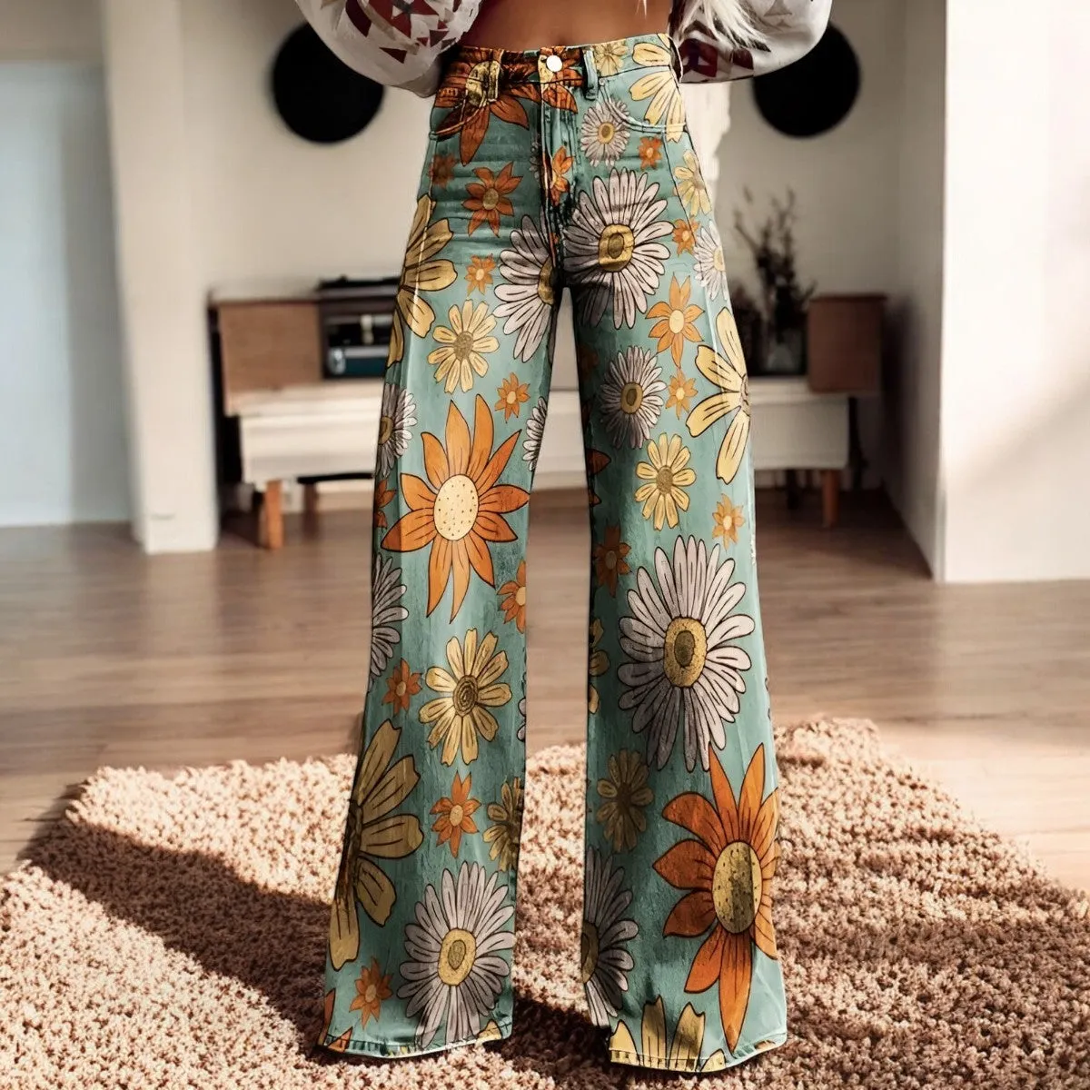 Luna | Wide Pants with Floral Print | Boho Chic | Soft Fabric