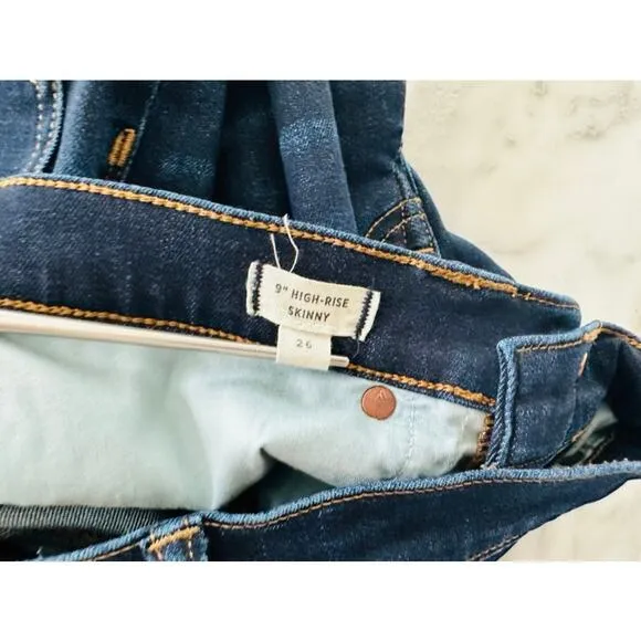 Madewell 9&quot; High Rise Skinny Jeans 26 Dark Wash Denim 5 Pocket