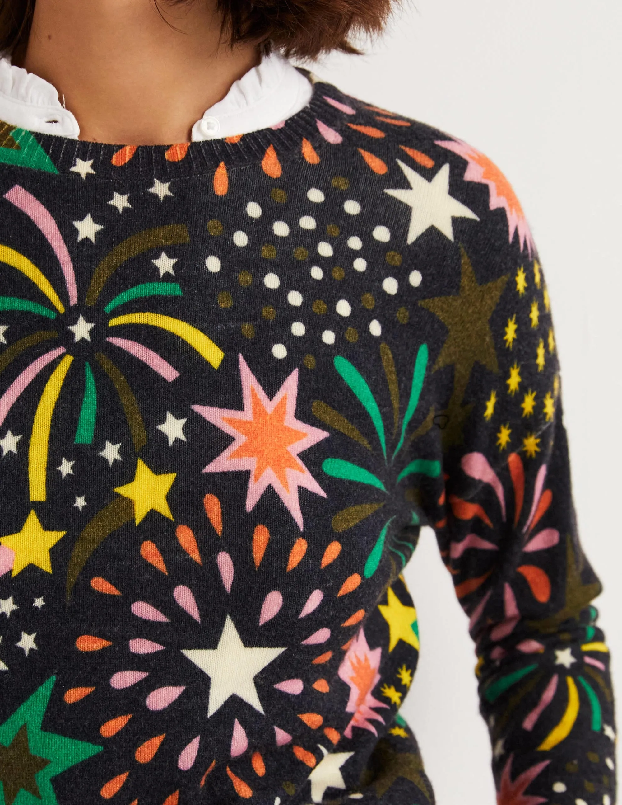 Margot Cashmere Jumper-French Navy, Firework Bloom