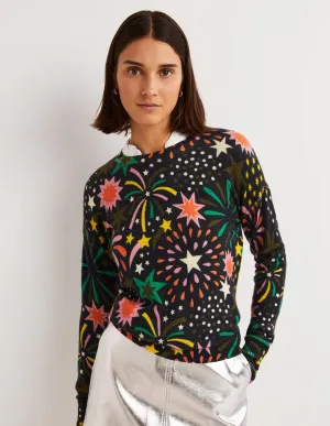Margot Cashmere Jumper-French Navy, Firework Bloom