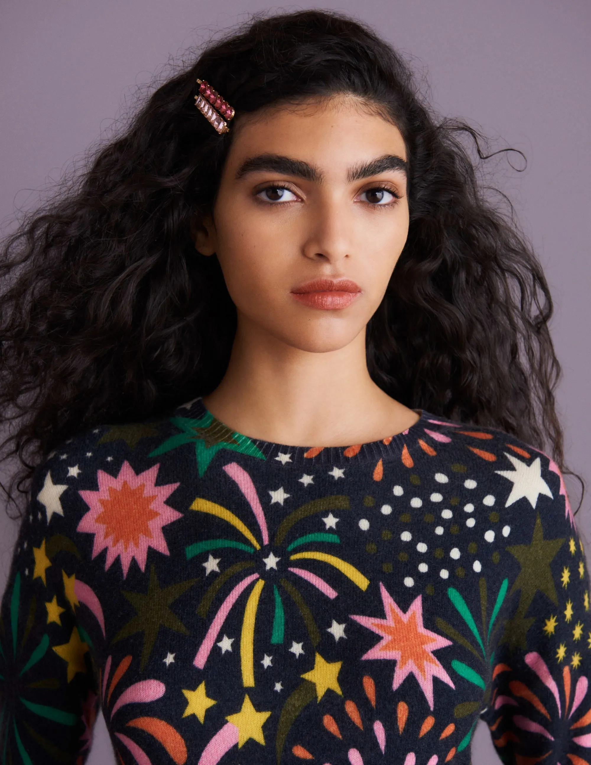 Margot Cashmere Jumper-French Navy, Firework Bloom