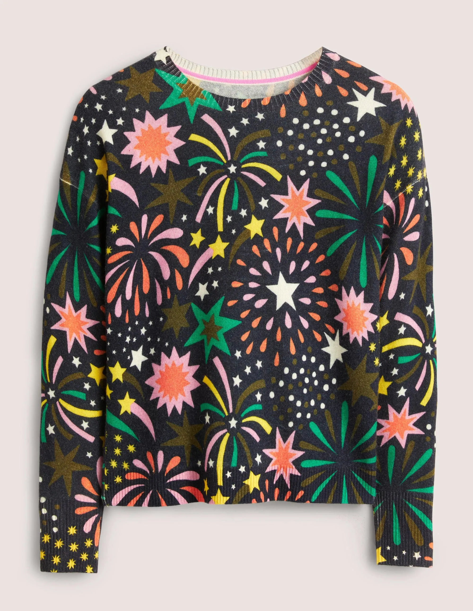 Margot Cashmere Jumper-French Navy, Firework Bloom