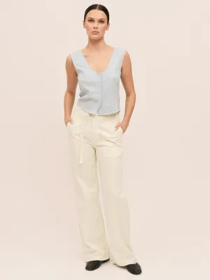 Mari Button Tank Top - Lt. Blue Checked