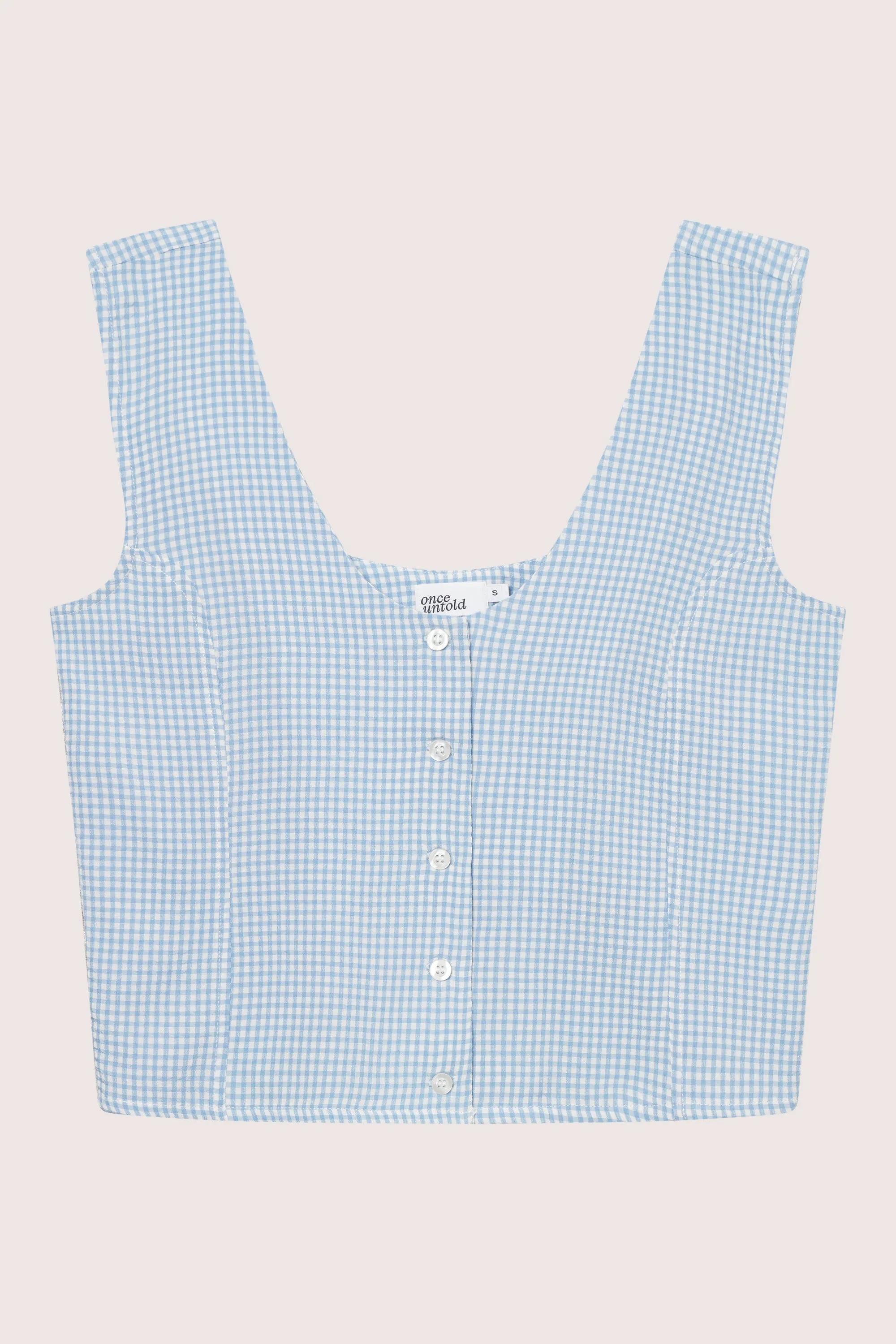 Mari Button Tank Top - Lt. Blue Checked