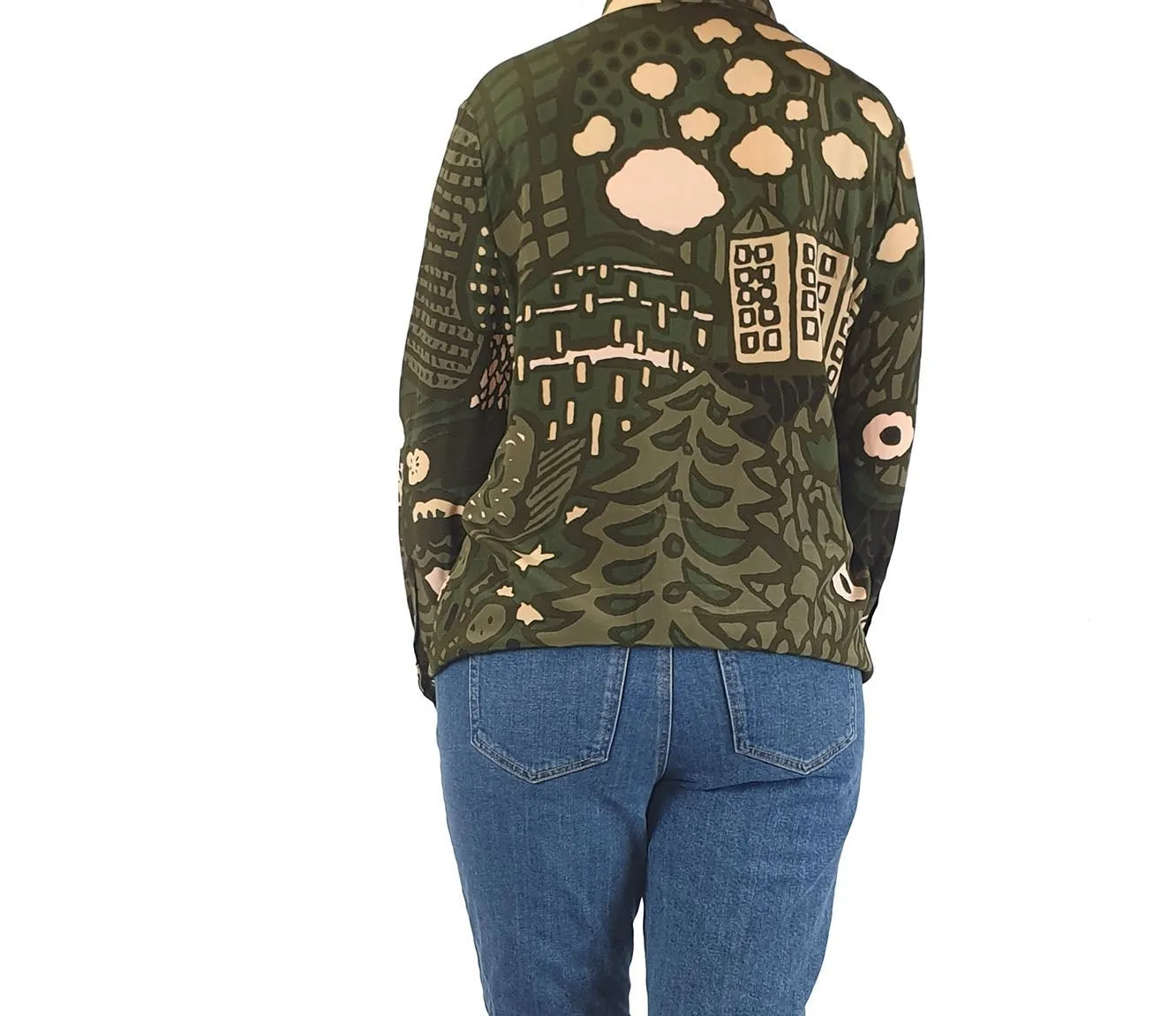 Marimekko green print 100% silk shirt size 40 (fits 12-14)