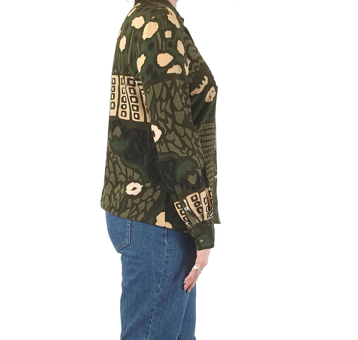 Marimekko green print 100% silk shirt size 40 (fits 12-14)