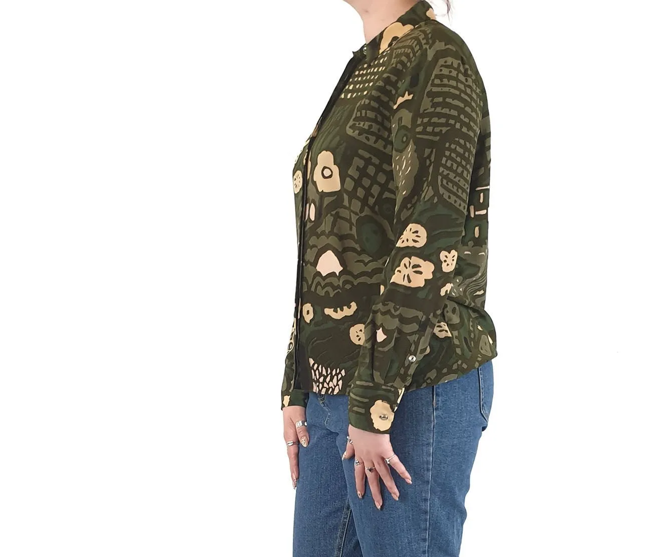 Marimekko green print 100% silk shirt size 40 (fits 12-14)