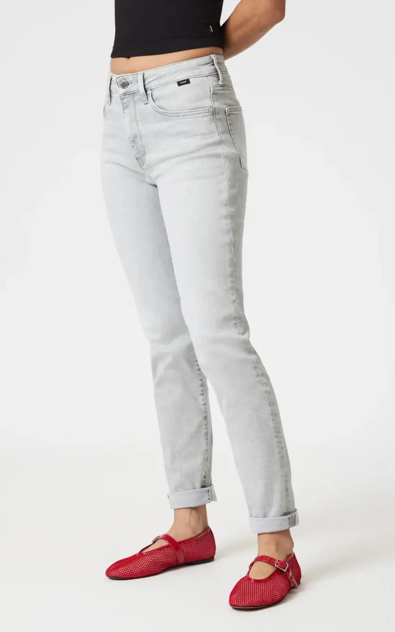 Mavi- Kathleen Mid Rise Slim Boyfriend in Ice Grey Feather Blue 28" Length