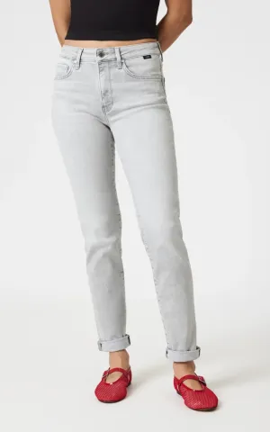 Mavi- Kathleen Mid Rise Slim Boyfriend in Ice Grey Feather Blue 28" Length