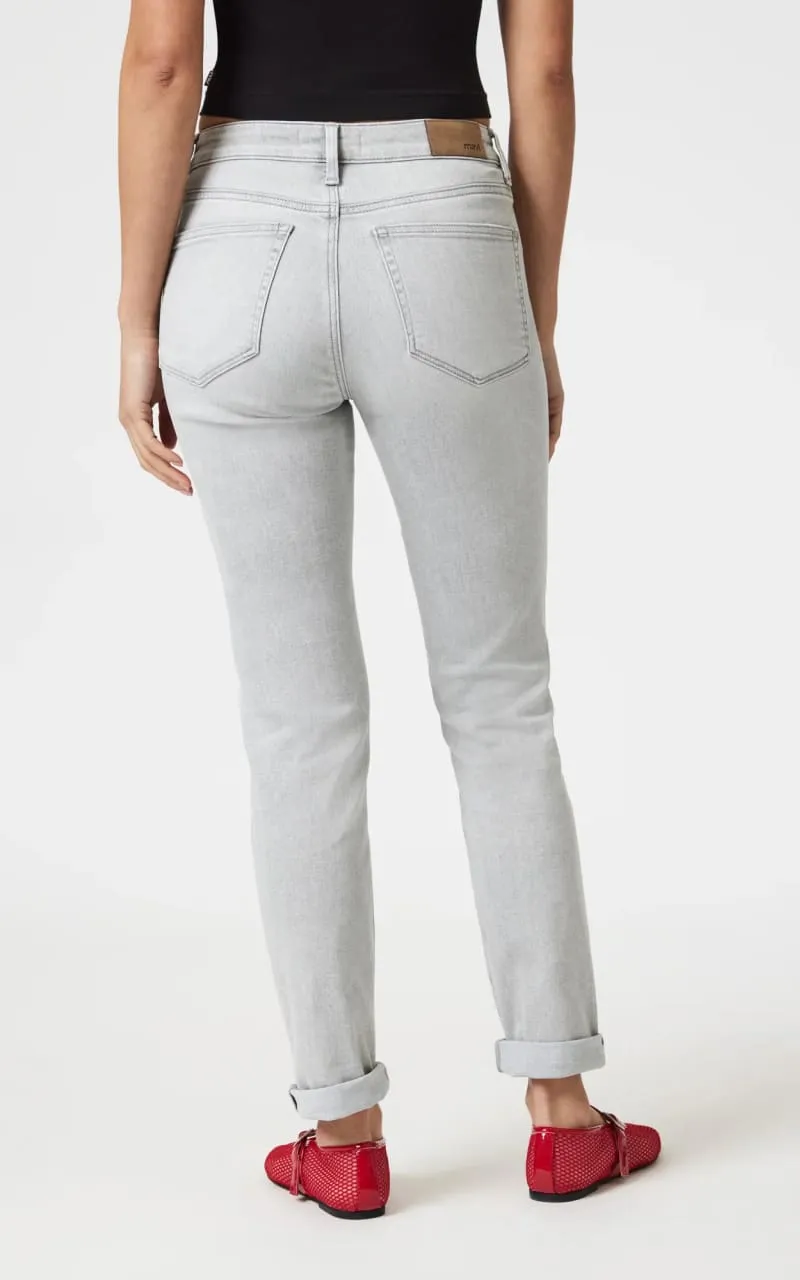 Mavi- Kathleen Mid Rise Slim Boyfriend in Ice Grey Feather Blue 28" Length
