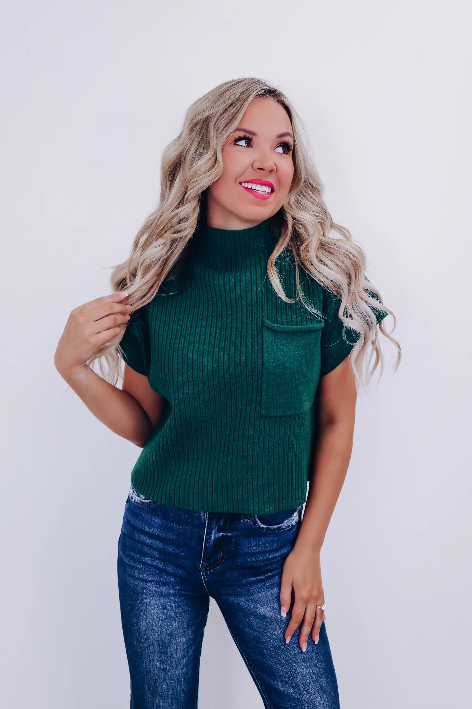 Maysen Mock Neck Cropped Sweater - Green