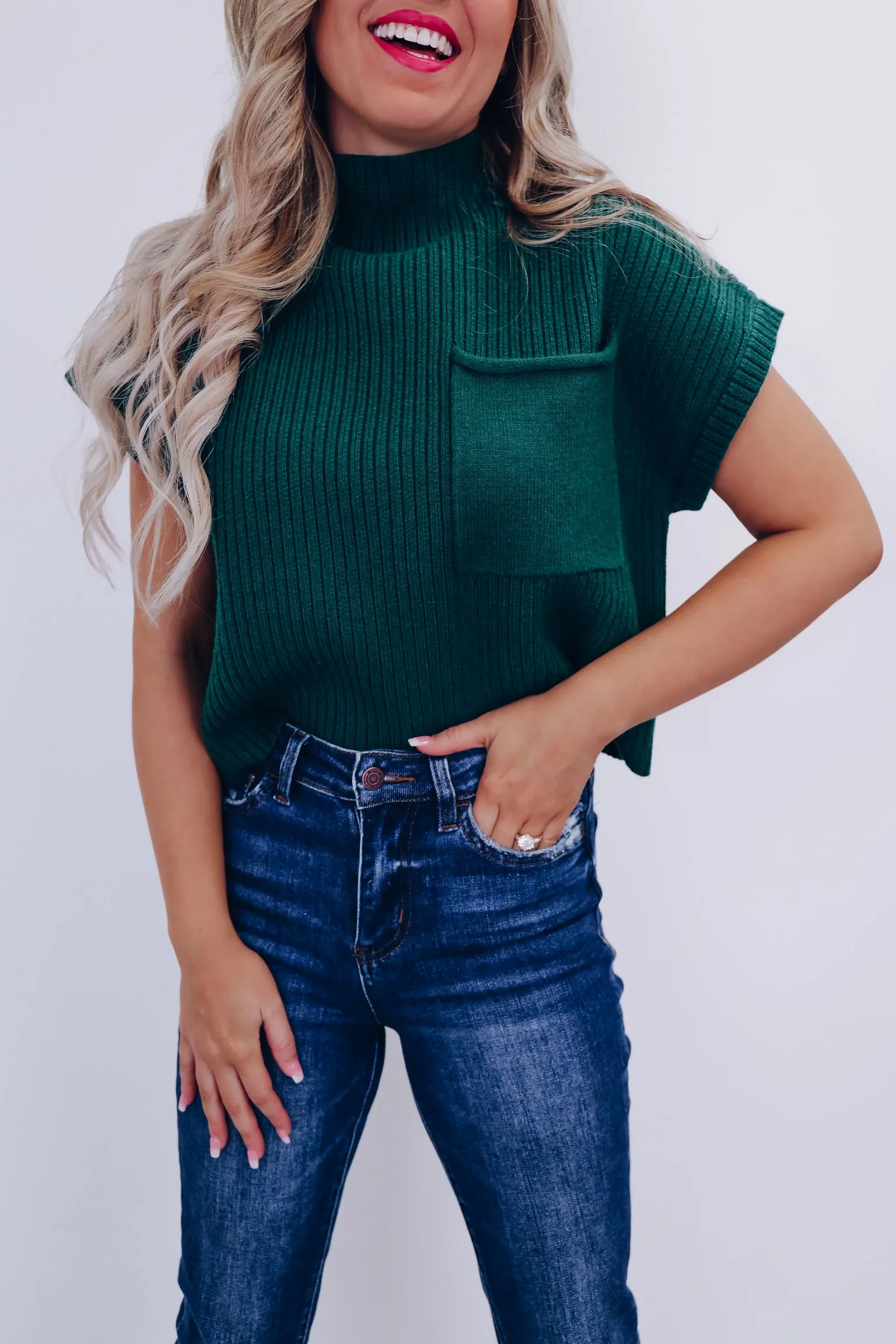 Maysen Mock Neck Cropped Sweater - Green