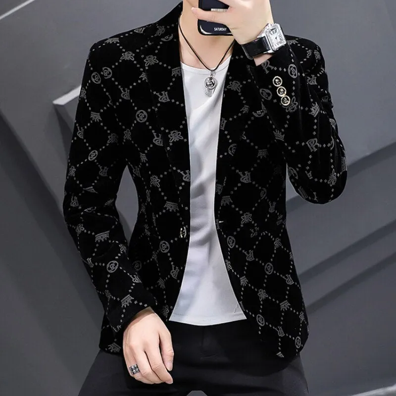 Men Blazers Luxury Corduroy Casual Slim Suit