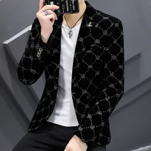 Men Blazers Luxury Corduroy Casual Slim Suit
