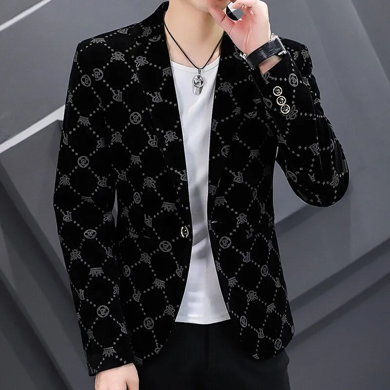 Men Blazers Luxury Corduroy Casual Slim Suit
