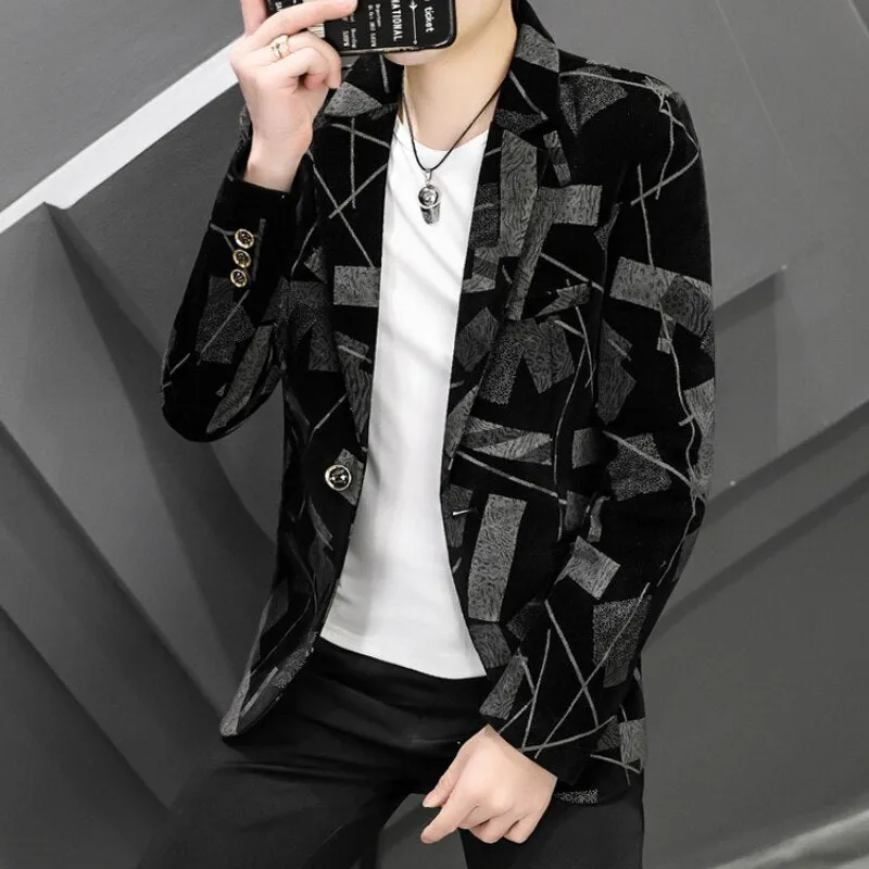 Men Blazers Luxury Corduroy Casual Slim Suit