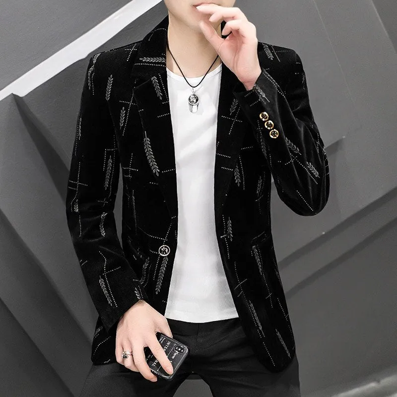 Men Blazers Luxury Corduroy Casual Slim Suit