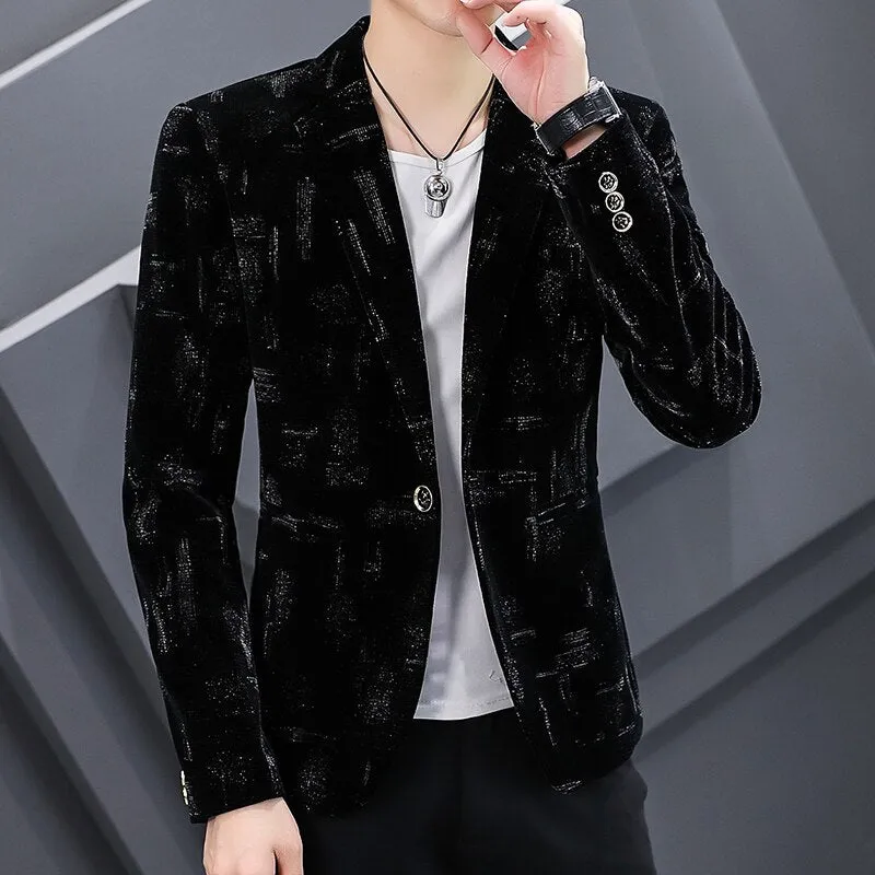 Men Blazers Luxury Corduroy Casual Slim Suit