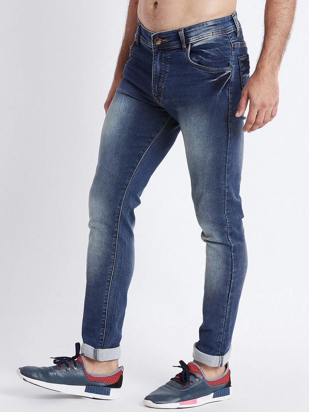 Men Blue Slim Fit Mid-Rise Clean Look Stretchable Jeans