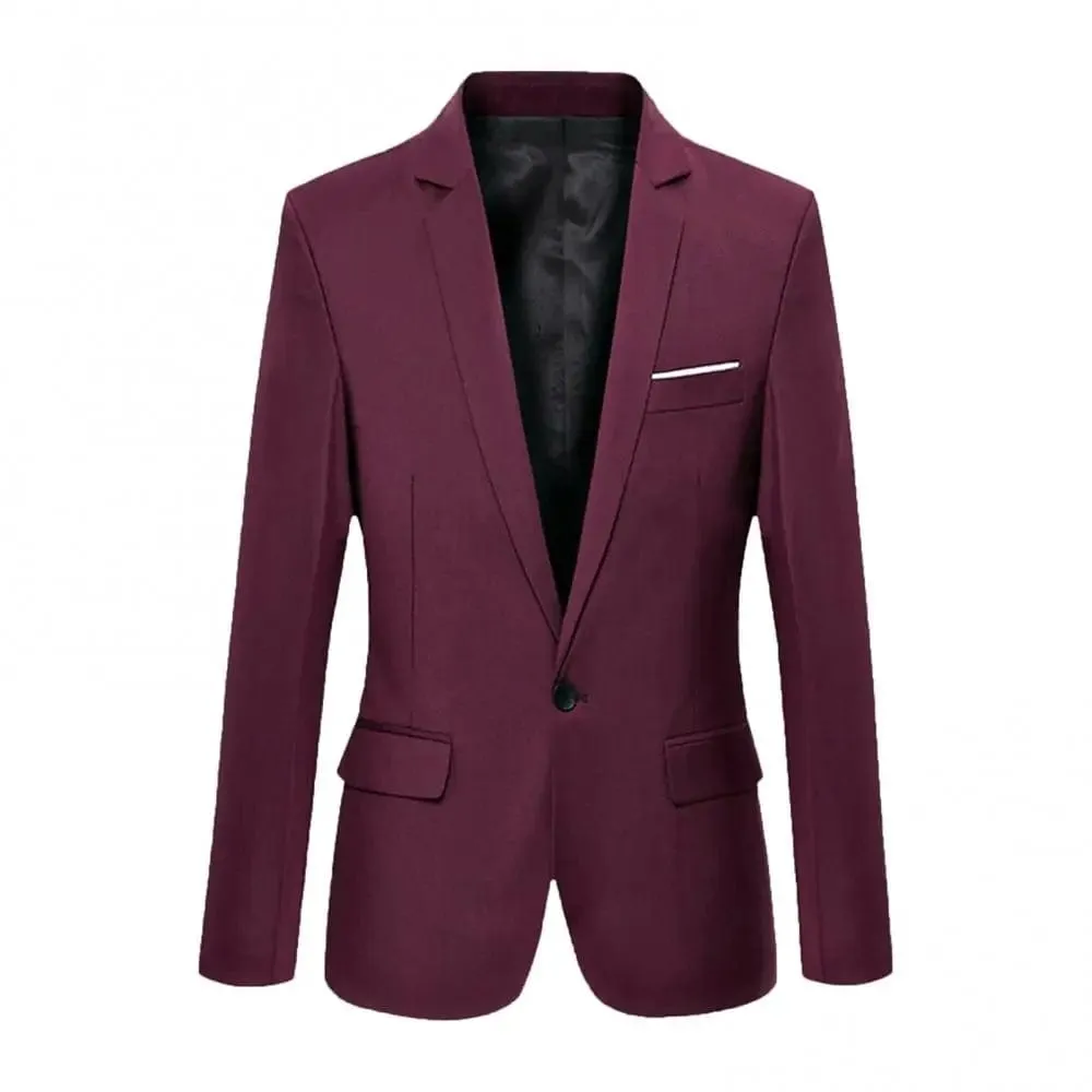 Men Formal Business Suit Coat One Button Black Blue Red Men Slim Fit Fashion Blazer Suit Jacket Casual Suit Blazer Men Clothing