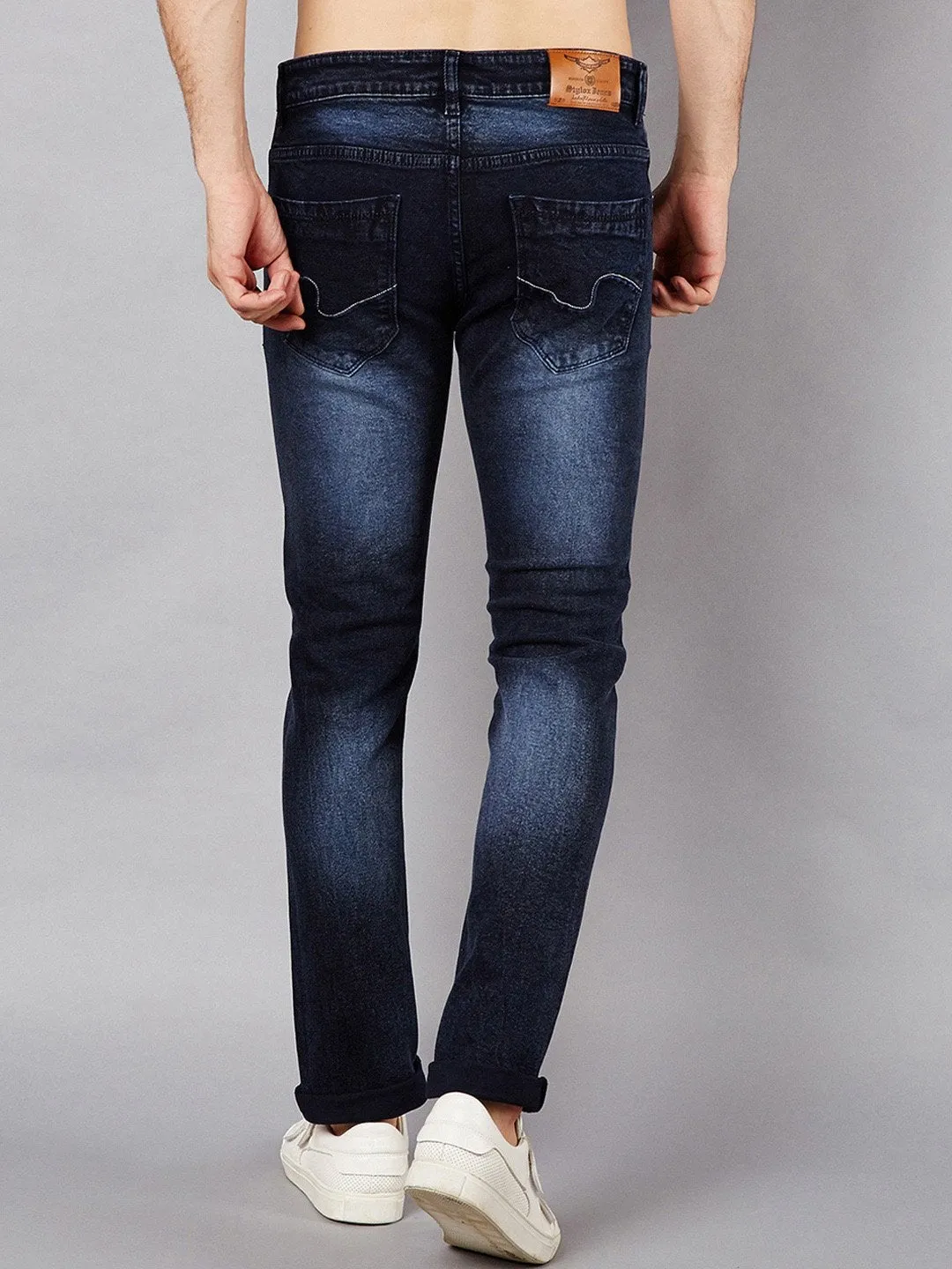 Men Navy Blue Slim Fit Mid-Rise Clean Look Stretchable Jeans