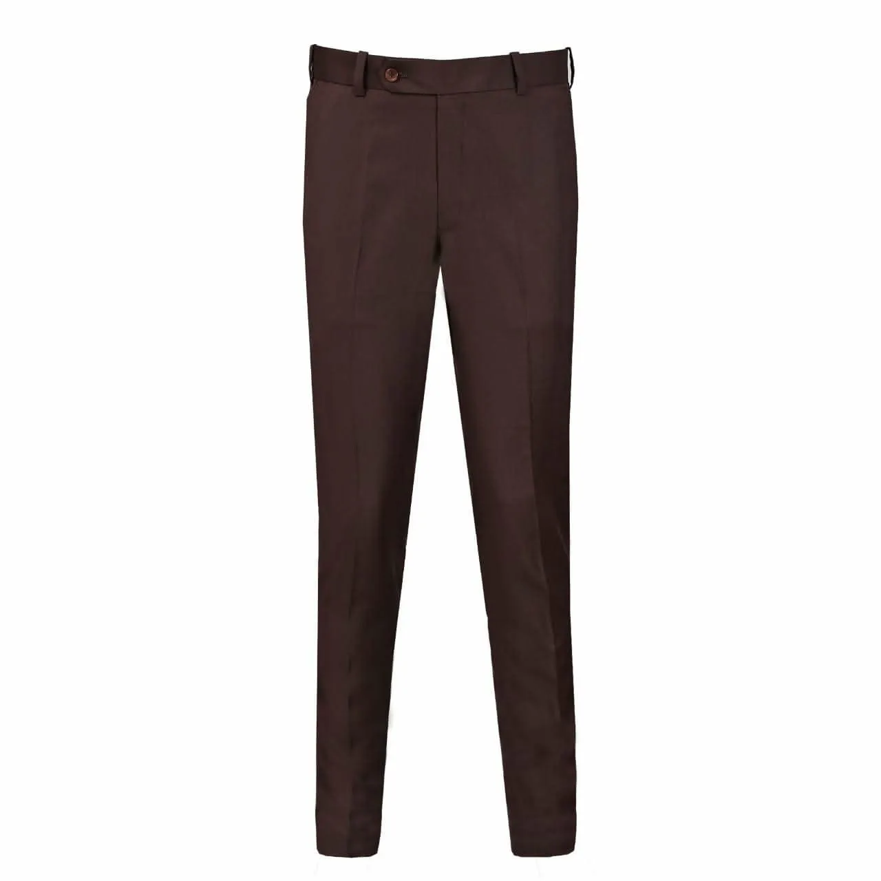Men's Chocolate Brown Plain Formal Trouser with Button Closure
