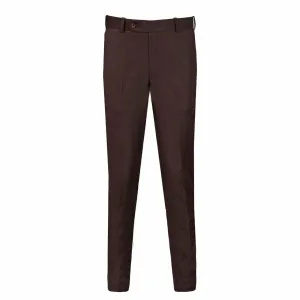 Men's Chocolate Brown Plain Formal Trouser with Button Closure