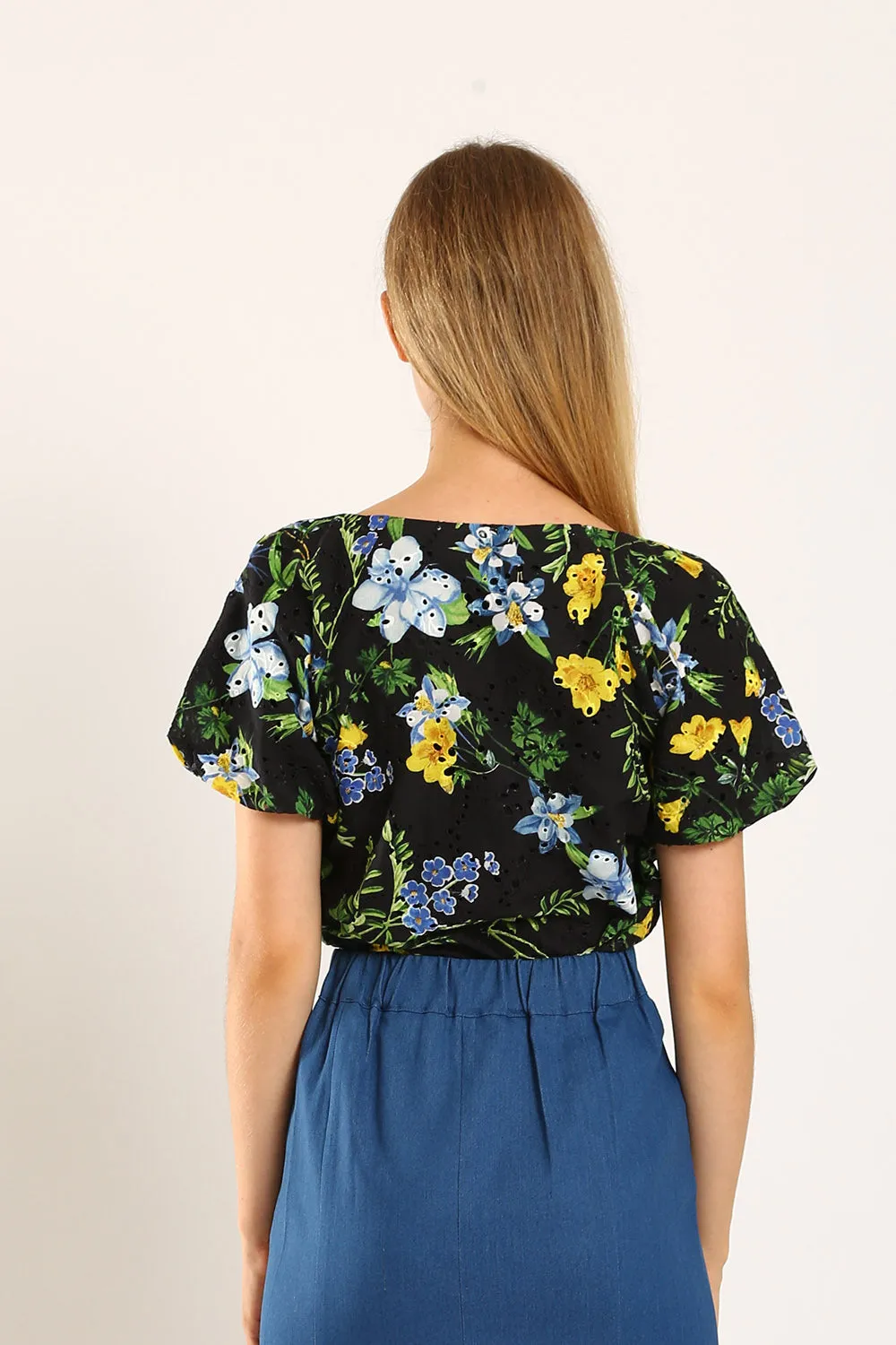 Merlyn Eyelet Top in Black Floral