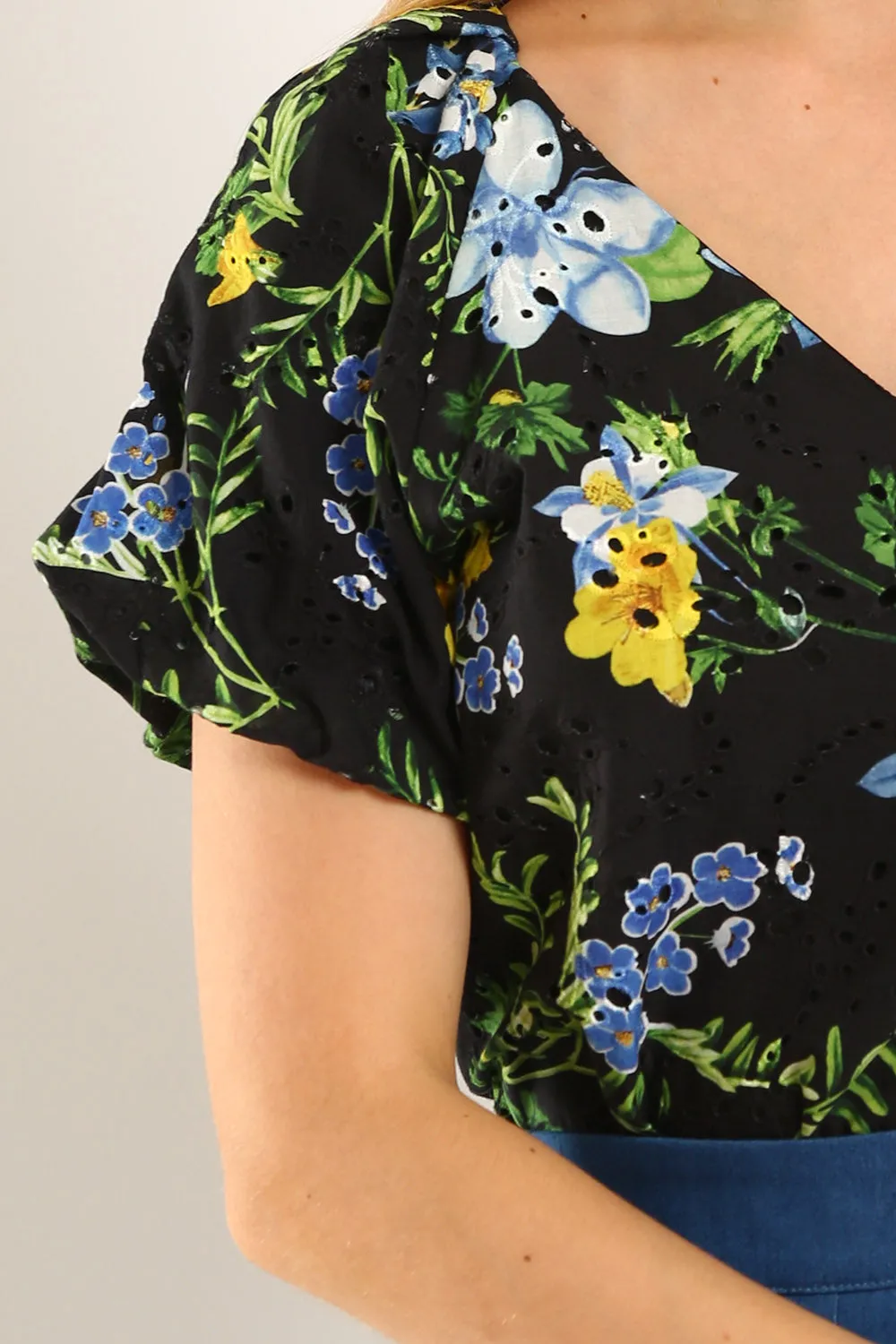 Merlyn Eyelet Top in Black Floral