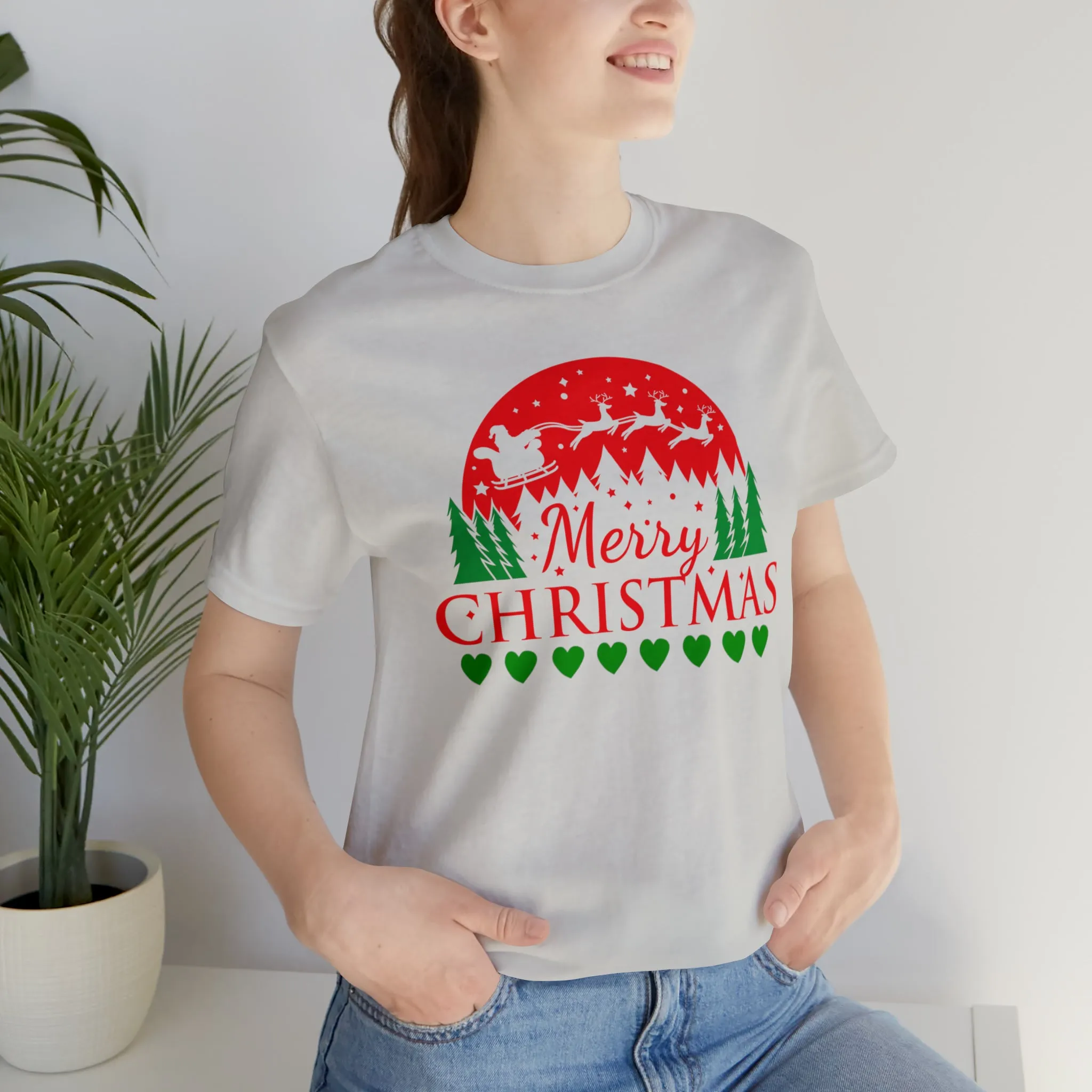 Merry Christmas Santa Sleigh T-Shirt | Festive XMas Tee |  Bella Canvas 3001 Unisex | Happy Holidays Short Sleeve T-Shirt