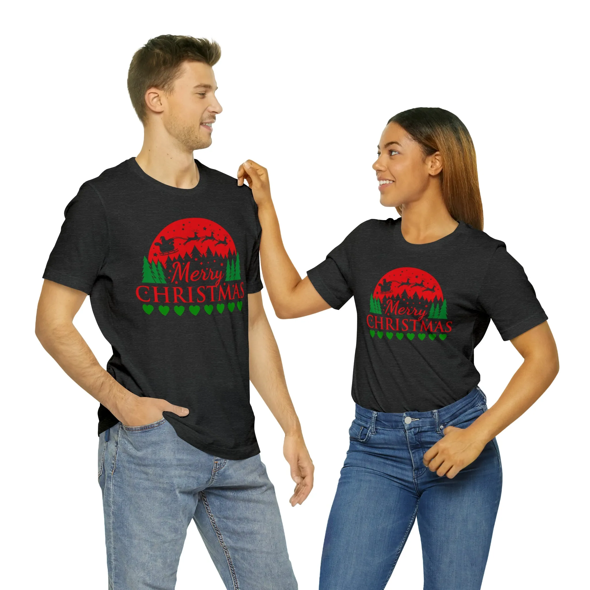 Merry Christmas Santa Sleigh T-Shirt | Festive XMas Tee |  Bella Canvas 3001 Unisex | Happy Holidays Short Sleeve T-Shirt