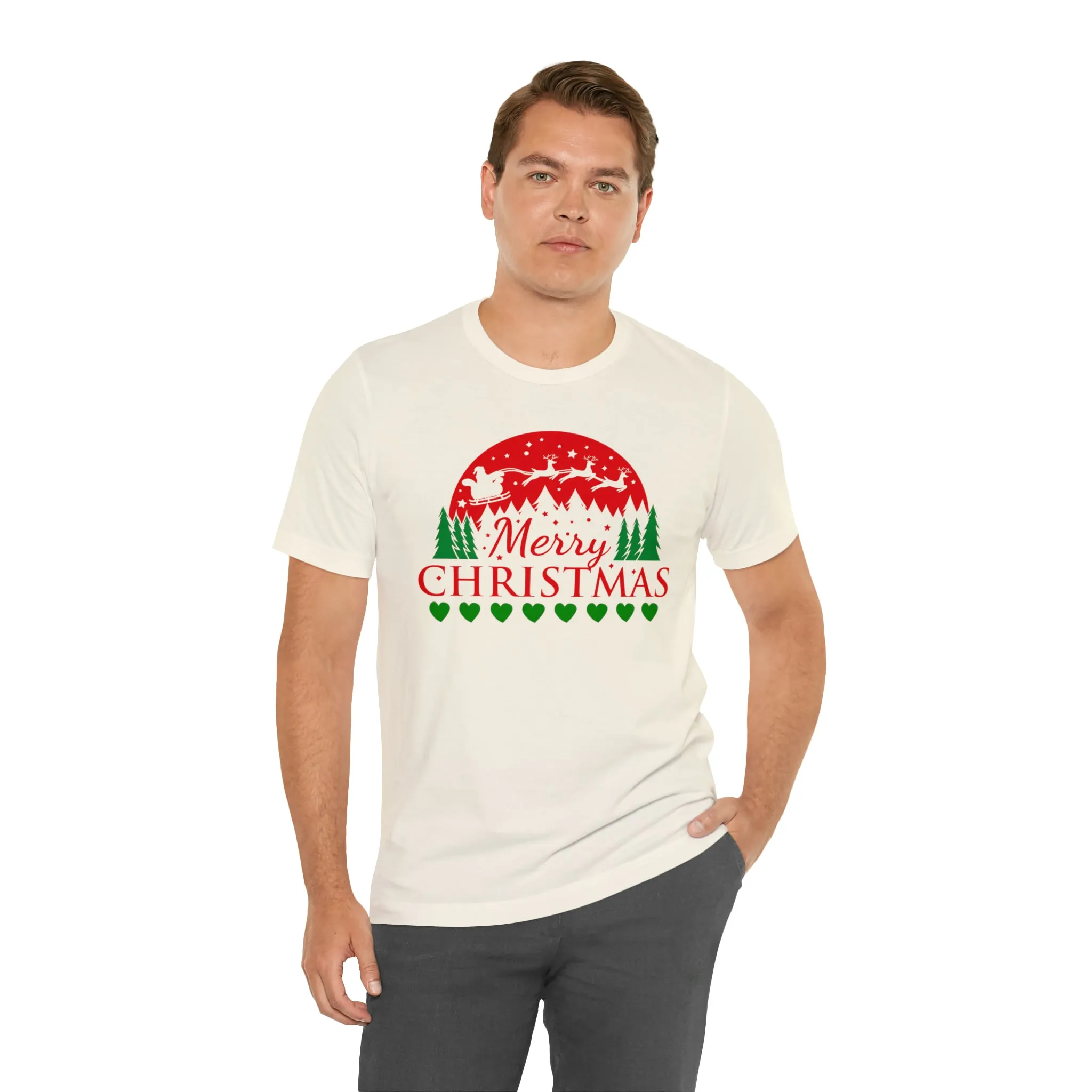 Merry Christmas Santa Sleigh T-Shirt | Festive XMas Tee |  Bella Canvas 3001 Unisex | Happy Holidays Short Sleeve T-Shirt