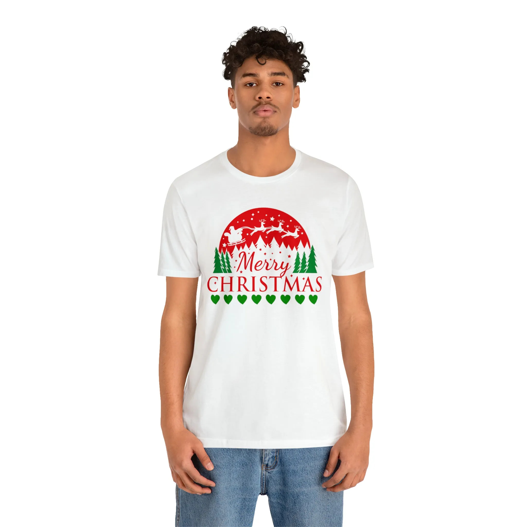 Merry Christmas Santa Sleigh T-Shirt | Festive XMas Tee |  Bella Canvas 3001 Unisex | Happy Holidays Short Sleeve T-Shirt