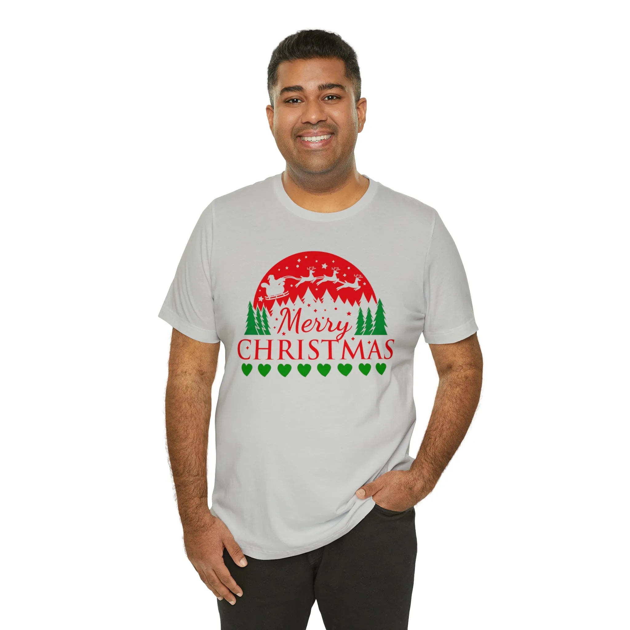 Merry Christmas Santa Sleigh T-Shirt | Festive XMas Tee |  Bella Canvas 3001 Unisex | Happy Holidays Short Sleeve T-Shirt
