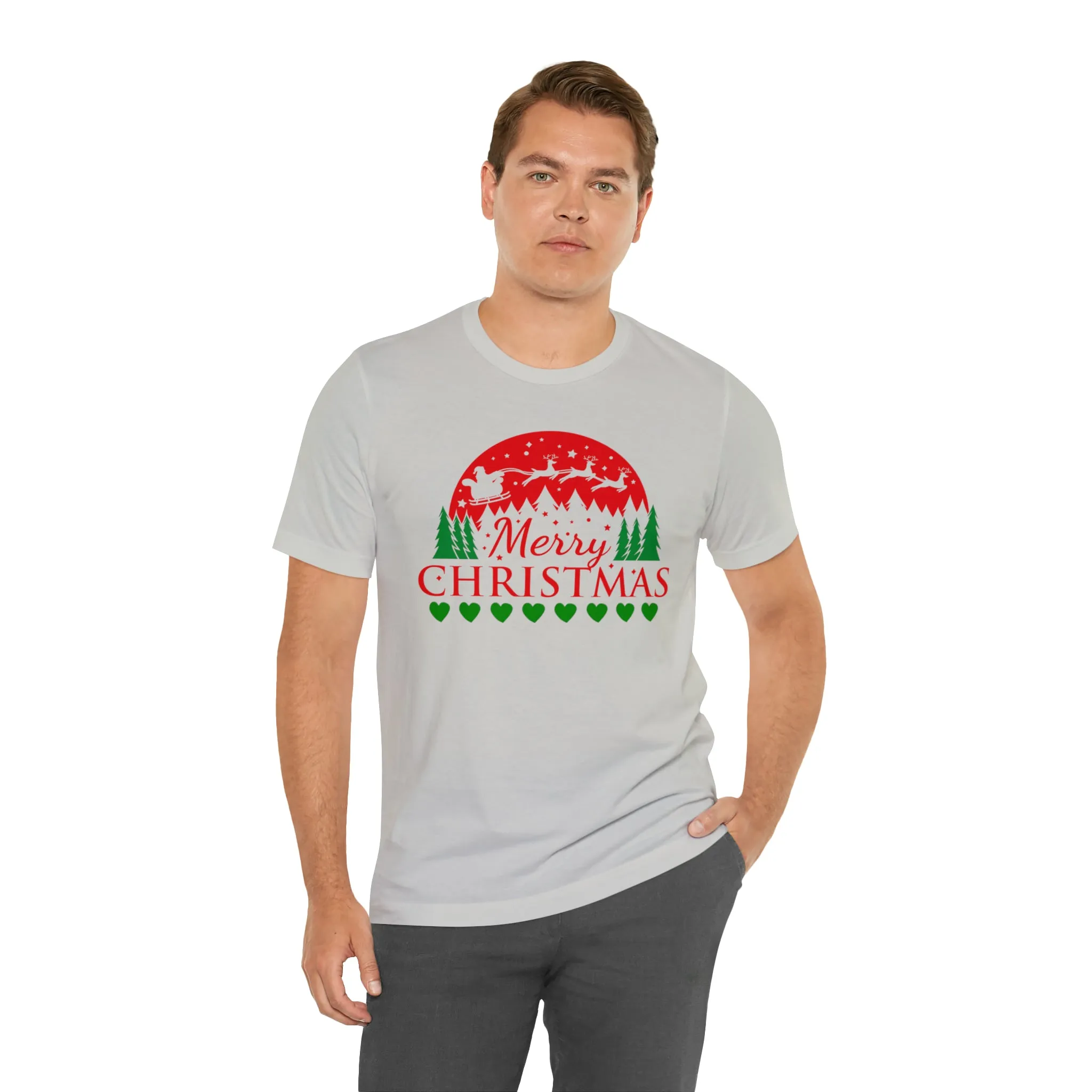 Merry Christmas Santa Sleigh T-Shirt | Festive XMas Tee |  Bella Canvas 3001 Unisex | Happy Holidays Short Sleeve T-Shirt