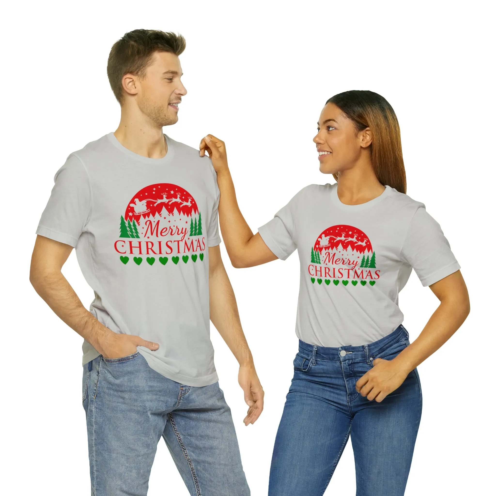 Merry Christmas Santa Sleigh T-Shirt | Festive XMas Tee |  Bella Canvas 3001 Unisex | Happy Holidays Short Sleeve T-Shirt