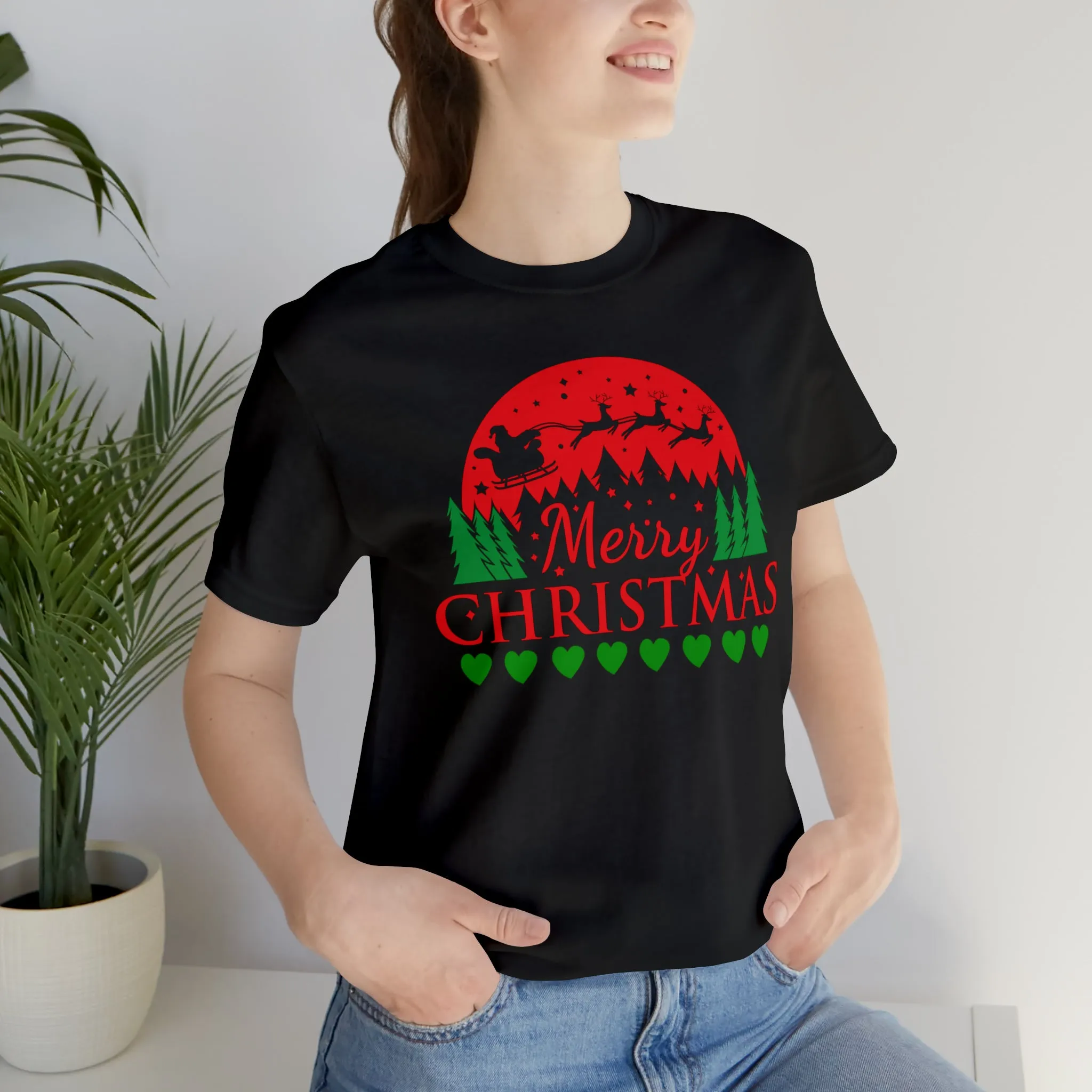 Merry Christmas Santa Sleigh T-Shirt | Festive XMas Tee |  Bella Canvas 3001 Unisex | Happy Holidays Short Sleeve T-Shirt