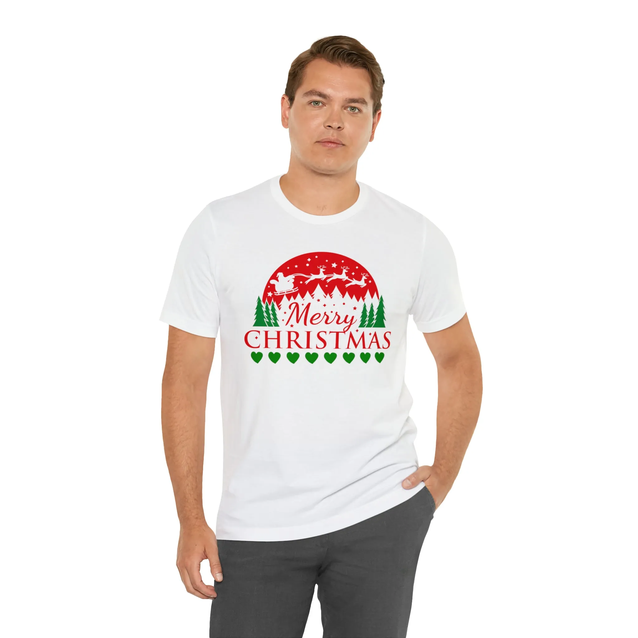 Merry Christmas Santa Sleigh T-Shirt | Festive XMas Tee |  Bella Canvas 3001 Unisex | Happy Holidays Short Sleeve T-Shirt