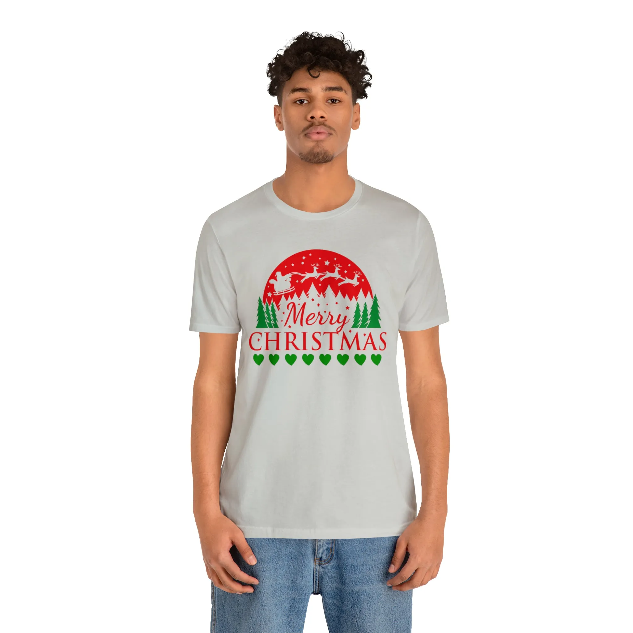 Merry Christmas Santa Sleigh T-Shirt | Festive XMas Tee |  Bella Canvas 3001 Unisex | Happy Holidays Short Sleeve T-Shirt