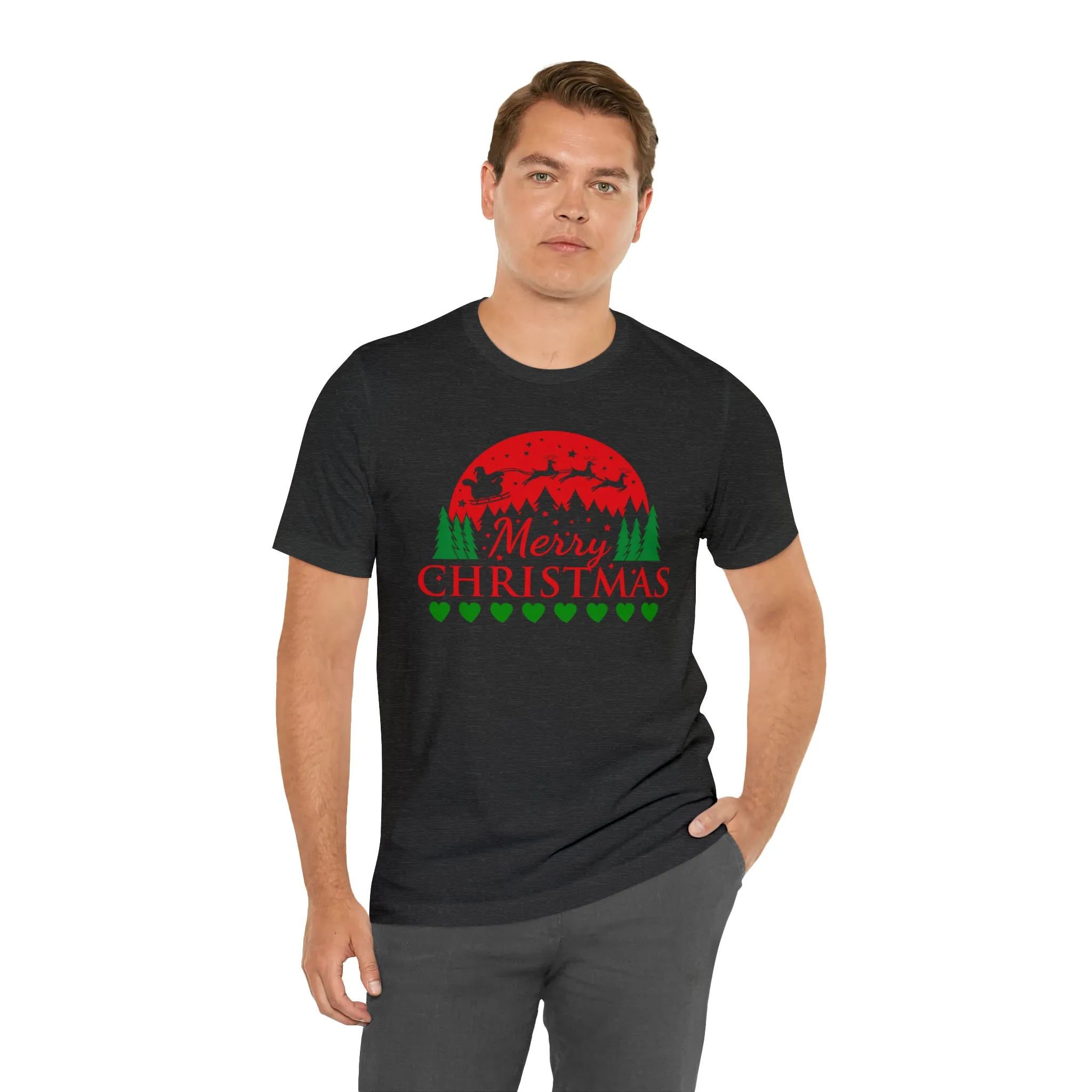 Merry Christmas Santa Sleigh T-Shirt | Festive XMas Tee |  Bella Canvas 3001 Unisex | Happy Holidays Short Sleeve T-Shirt