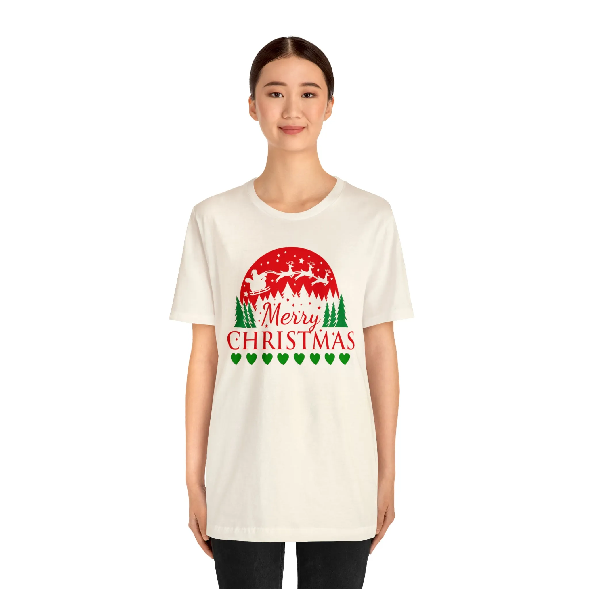 Merry Christmas Santa Sleigh T-Shirt | Festive XMas Tee |  Bella Canvas 3001 Unisex | Happy Holidays Short Sleeve T-Shirt