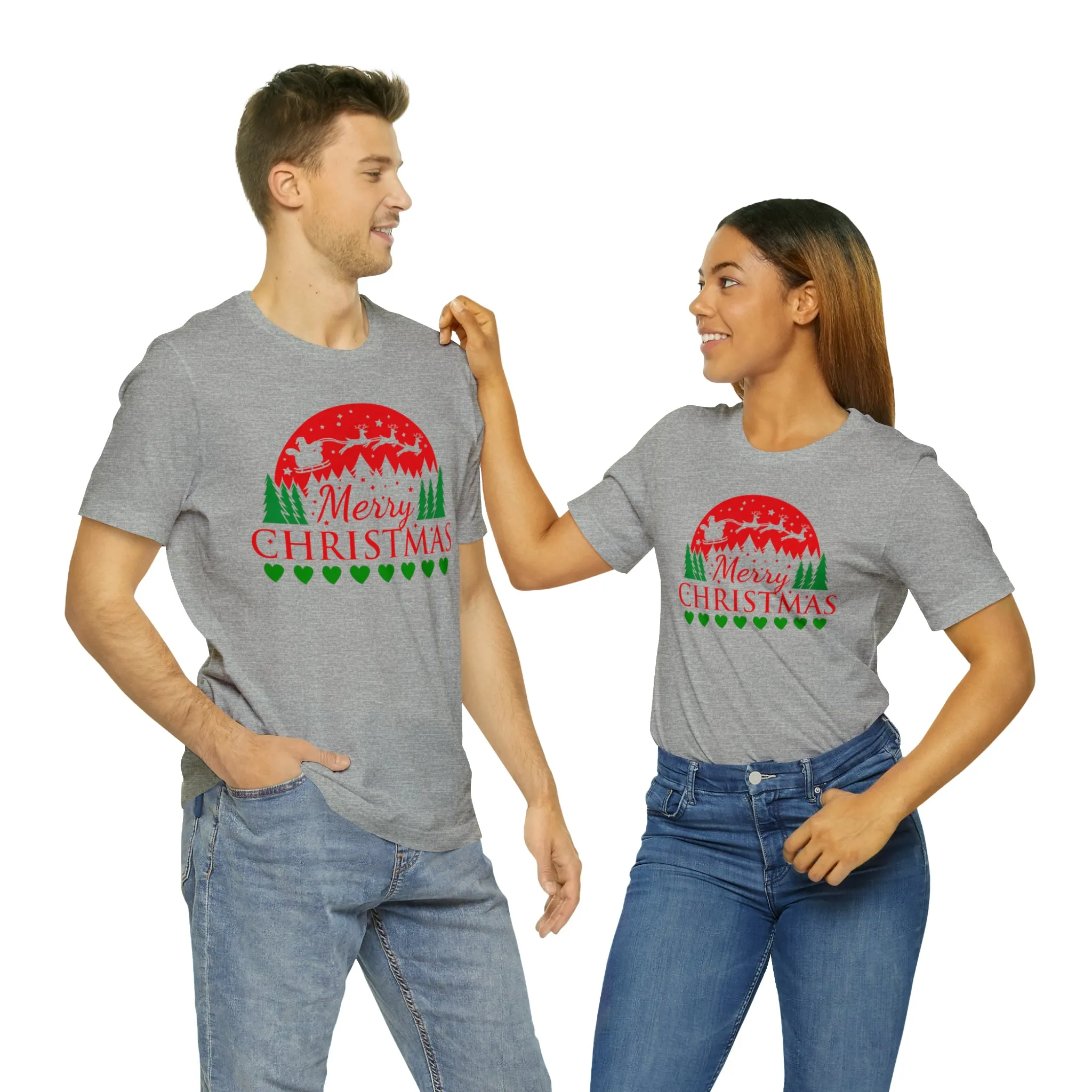 Merry Christmas Santa Sleigh T-Shirt | Festive XMas Tee |  Bella Canvas 3001 Unisex | Happy Holidays Short Sleeve T-Shirt