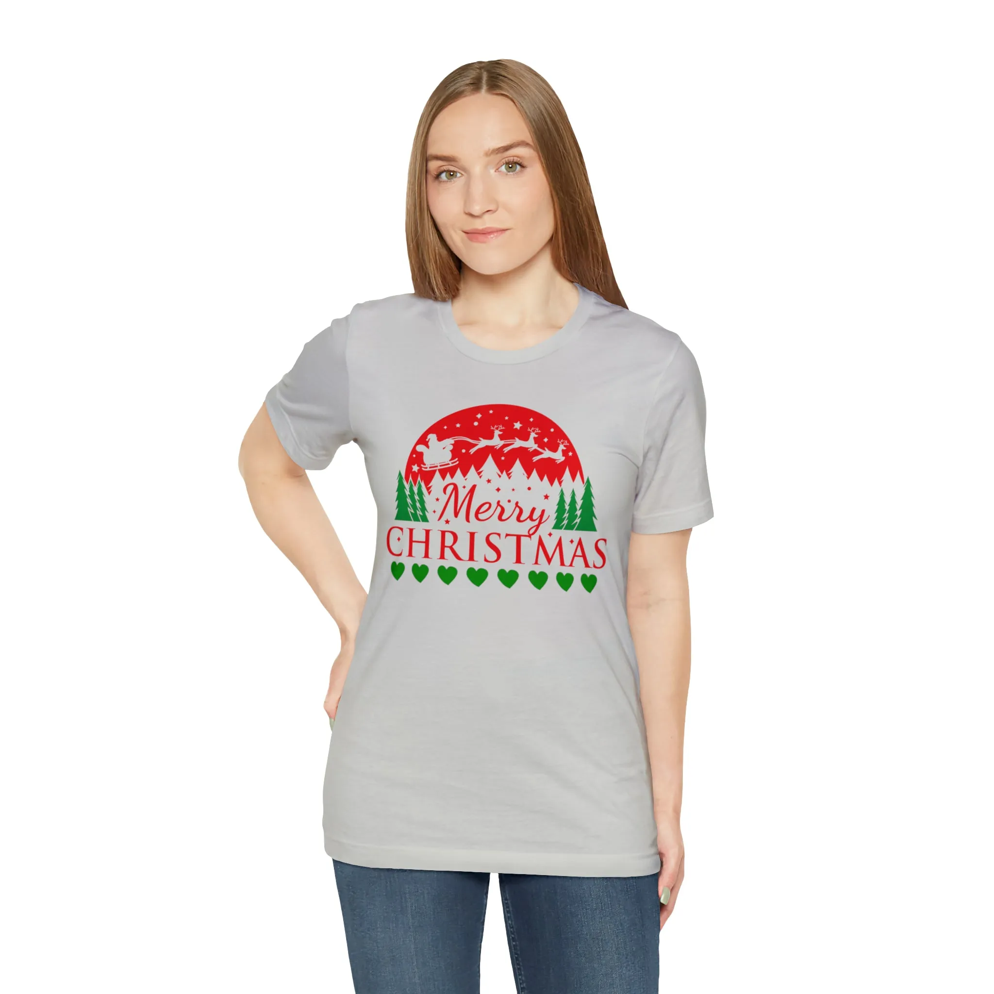 Merry Christmas Santa Sleigh T-Shirt | Festive XMas Tee |  Bella Canvas 3001 Unisex | Happy Holidays Short Sleeve T-Shirt