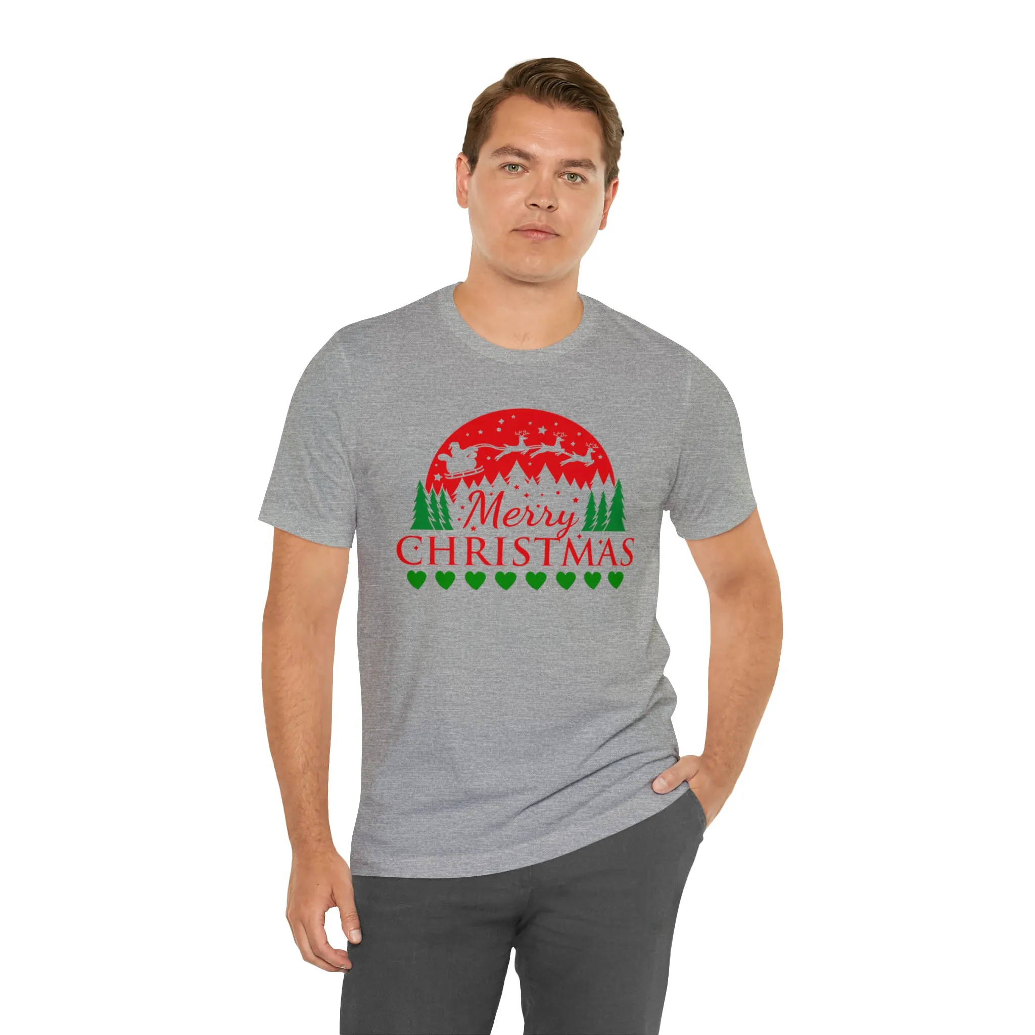 Merry Christmas Santa Sleigh T-Shirt | Festive XMas Tee |  Bella Canvas 3001 Unisex | Happy Holidays Short Sleeve T-Shirt