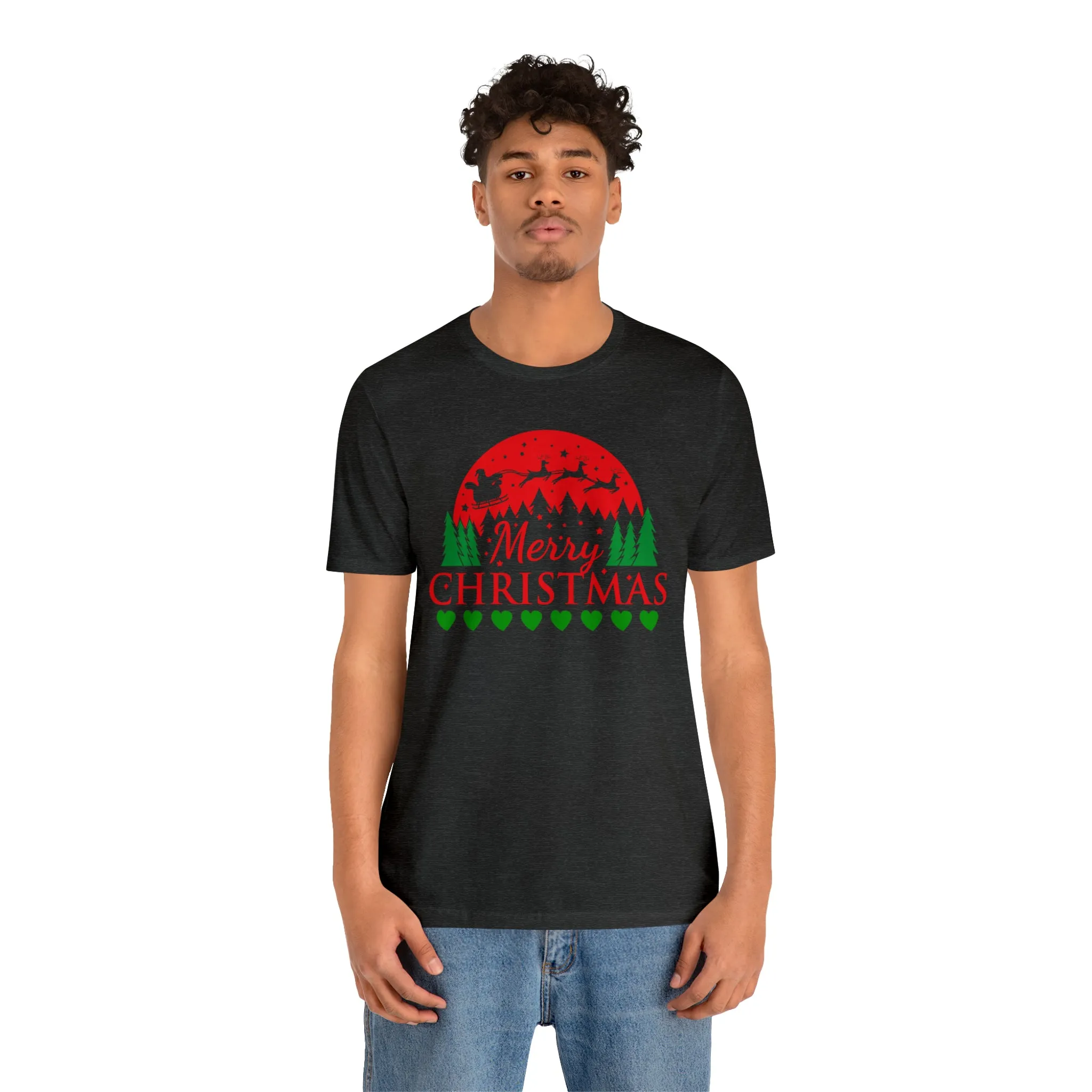 Merry Christmas Santa Sleigh T-Shirt | Festive XMas Tee |  Bella Canvas 3001 Unisex | Happy Holidays Short Sleeve T-Shirt
