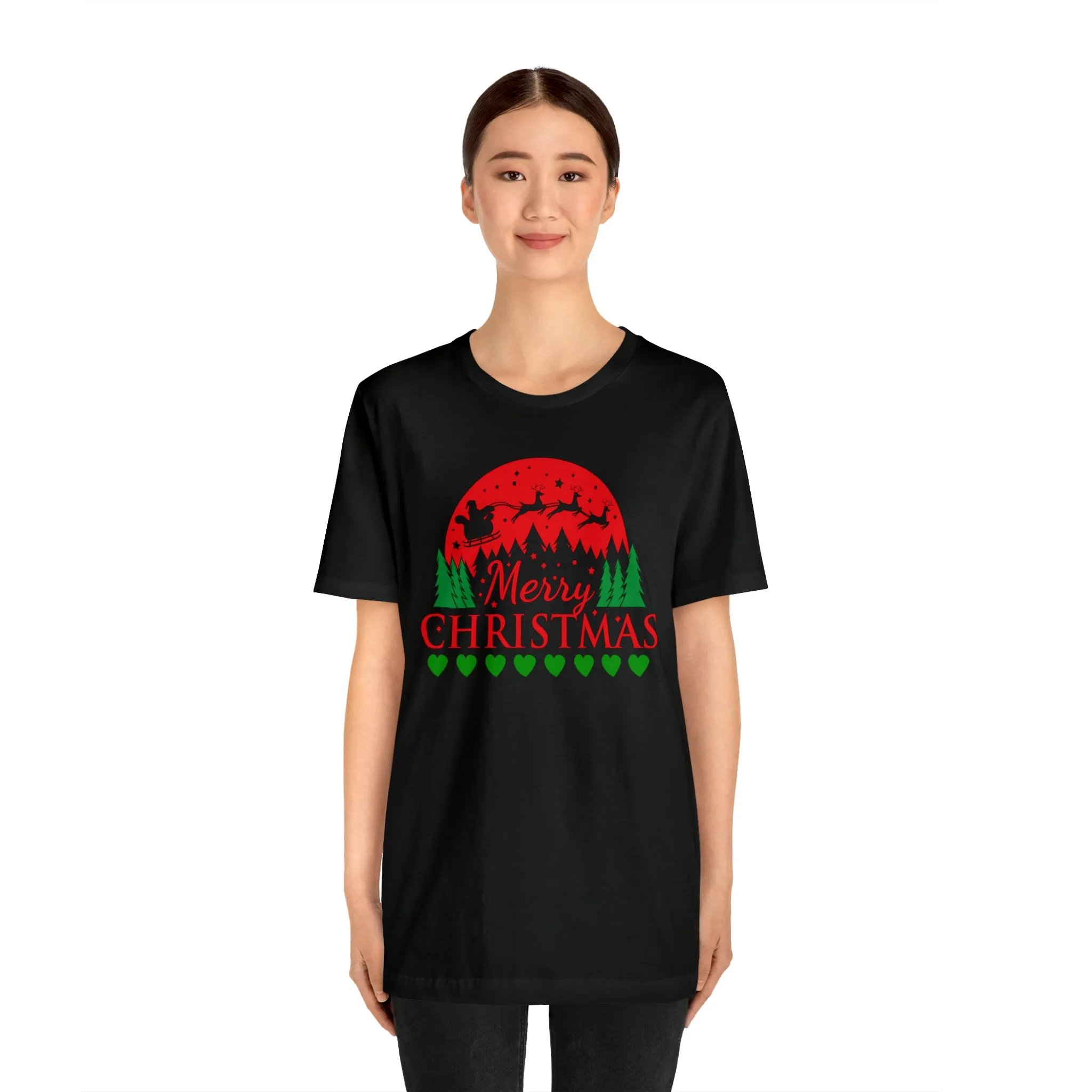 Merry Christmas Santa Sleigh T-Shirt | Festive XMas Tee |  Bella Canvas 3001 Unisex | Happy Holidays Short Sleeve T-Shirt