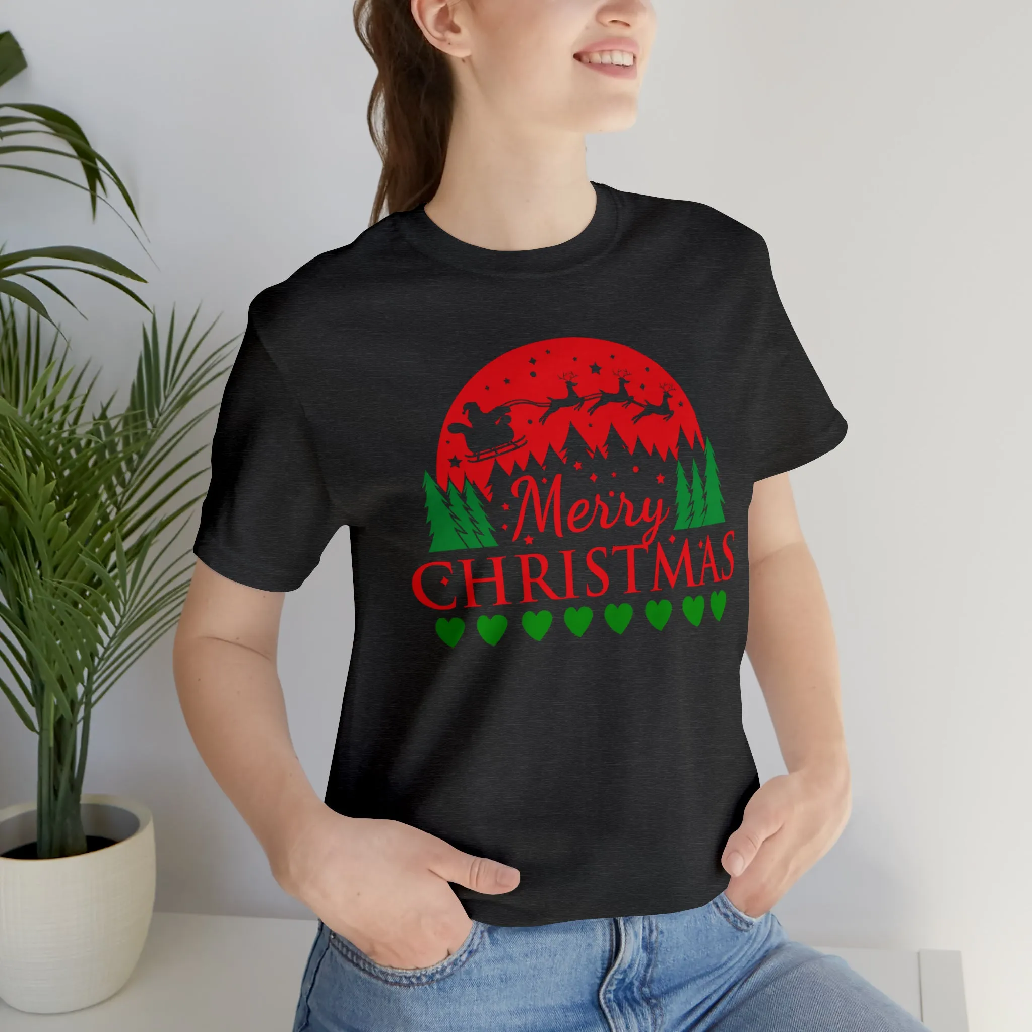 Merry Christmas Santa Sleigh T-Shirt | Festive XMas Tee |  Bella Canvas 3001 Unisex | Happy Holidays Short Sleeve T-Shirt