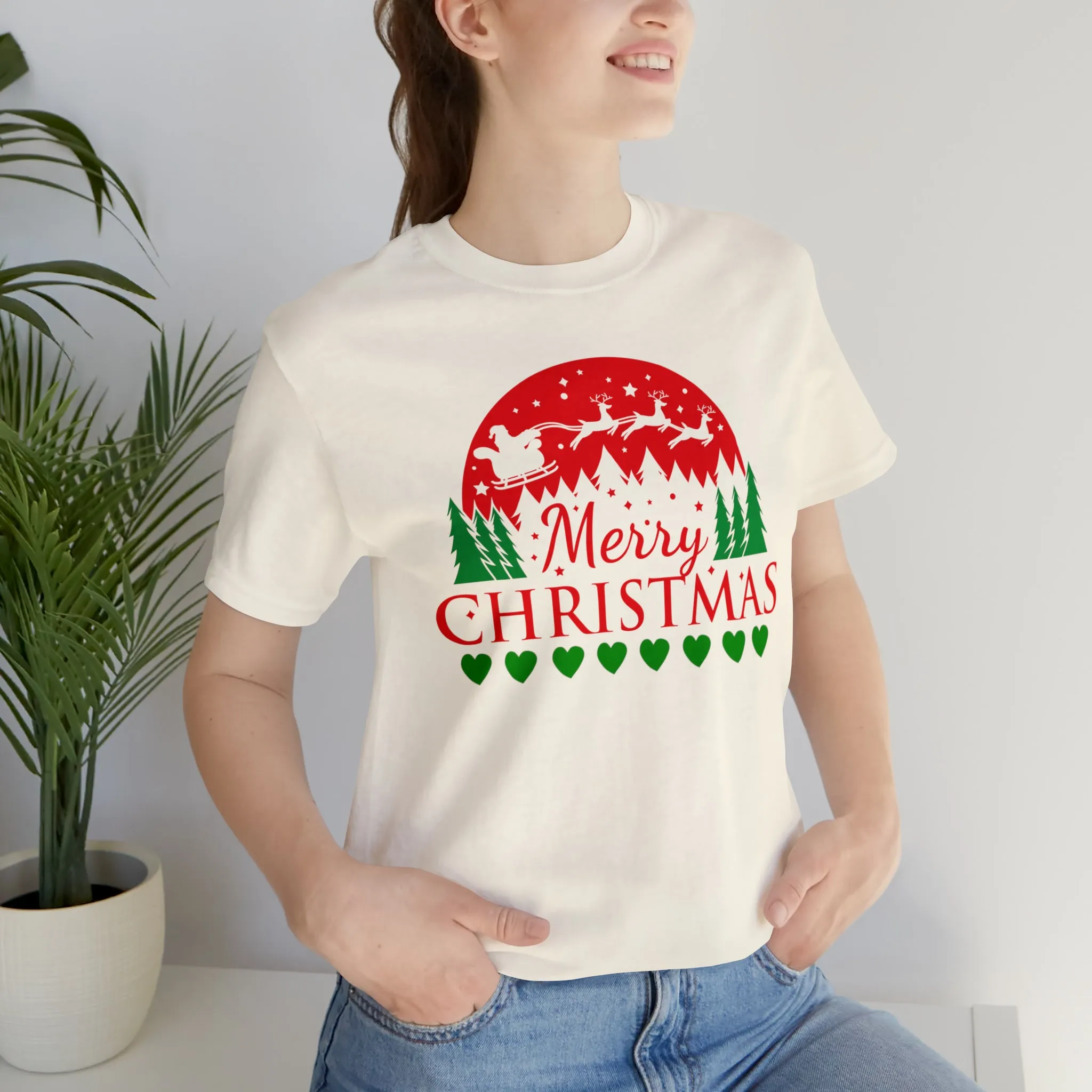 Merry Christmas Santa Sleigh T-Shirt | Festive XMas Tee |  Bella Canvas 3001 Unisex | Happy Holidays Short Sleeve T-Shirt