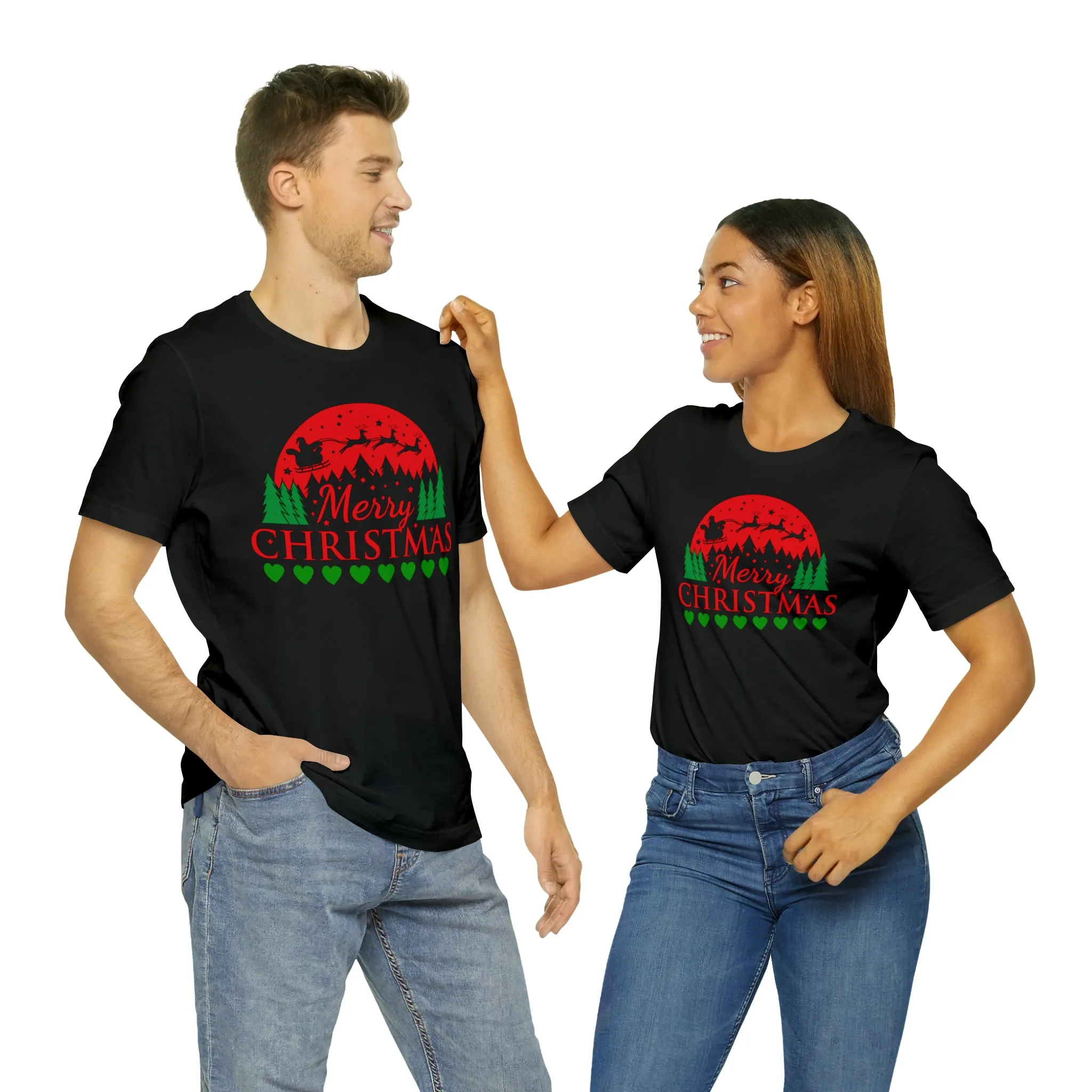 Merry Christmas Santa Sleigh T-Shirt | Festive XMas Tee |  Bella Canvas 3001 Unisex | Happy Holidays Short Sleeve T-Shirt