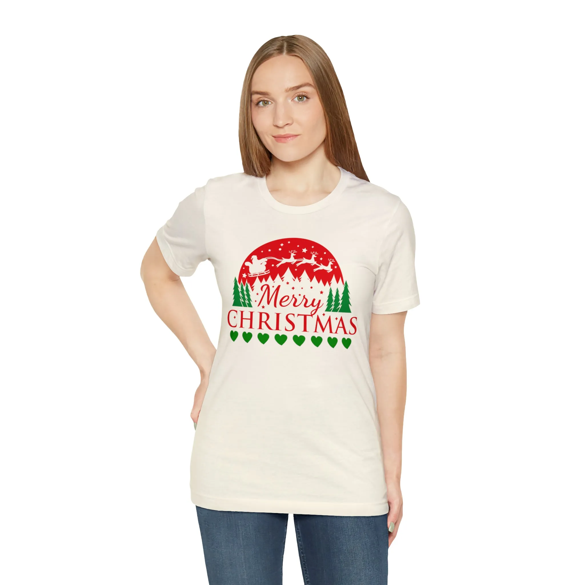 Merry Christmas Santa Sleigh T-Shirt | Festive XMas Tee |  Bella Canvas 3001 Unisex | Happy Holidays Short Sleeve T-Shirt